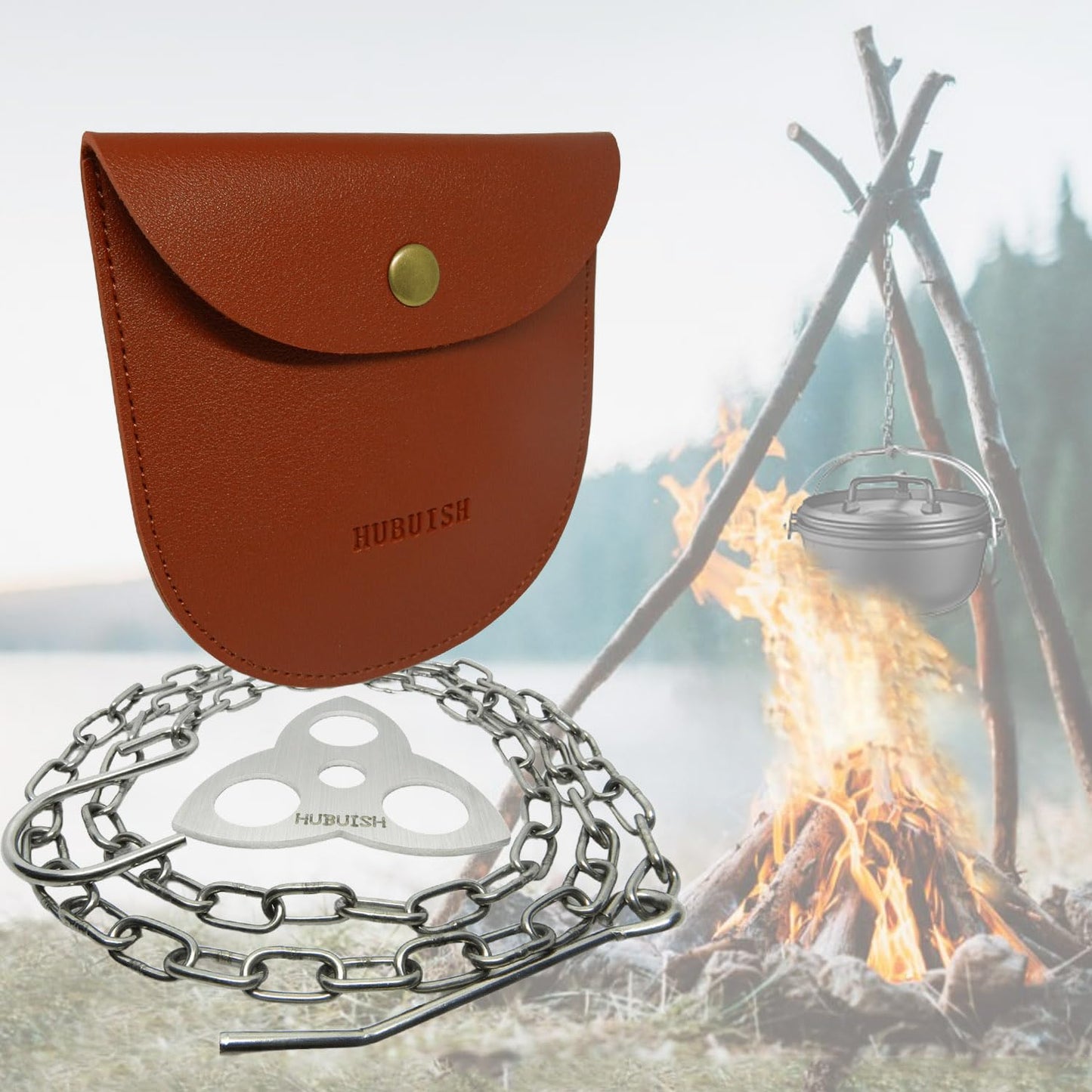 Camping Tripod Board - Campfire Tripod, Camping Tripod for Cooking, Turn Branches into Cooking Tripod, Portable Bushcraft Gear for Camper/Hiker Travel Outdoor Firepit Dutch Oven Tripod (Dark Brown)