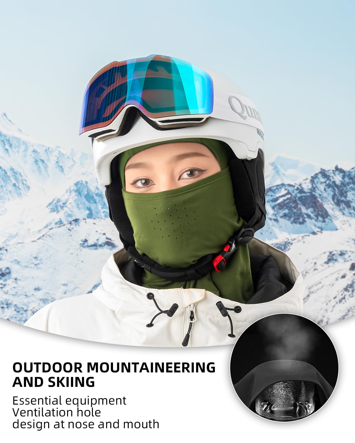 QUNATURE Balaclava Ski mask Winter Face Mask for Men & Women Windproof Fleece Thermal Ski Mask Breathable Neck Warmer Green
