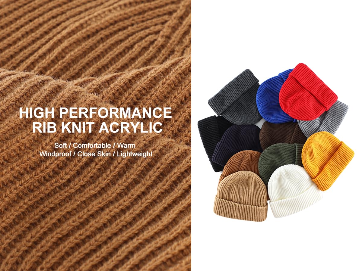 Home Prefer Mens Winter Hat Rib Knit Beanie Hat for Men Women Slouchy Cuff Beanie for Running Cycling Snow Ski Beanie (US, Alpha, One Size, Black+Khaki)