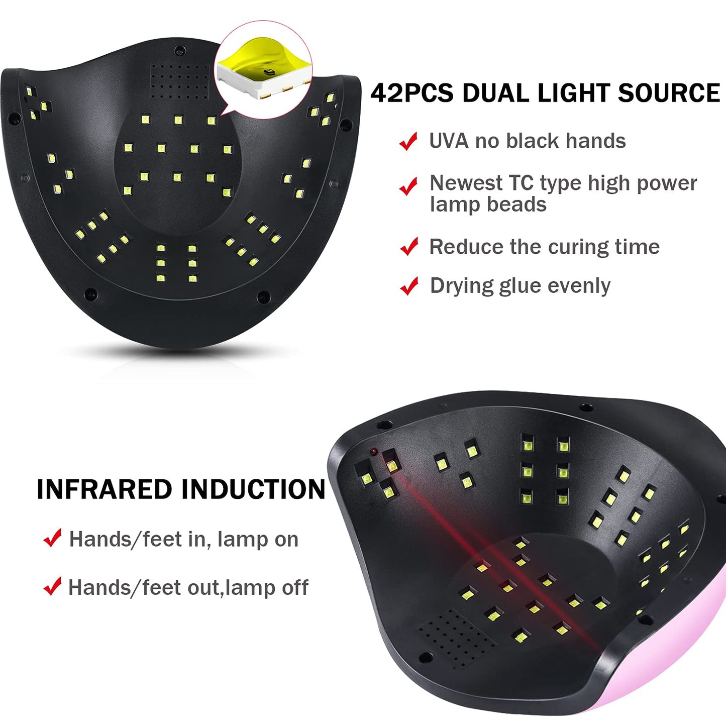 Sunrich UV Gel Nail Lamp 120W LED Nail Light Fast Nail Dryer for Gel Polish Curing with 4 Timers Portable Handle Large Space Automatic Sensor(Pink)