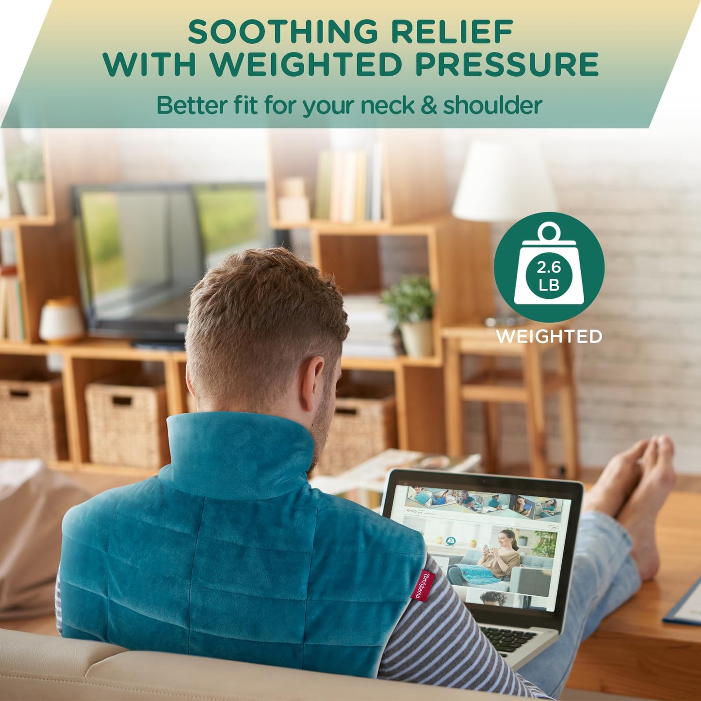 Comfytemp Heating Pad for Neck and Shoulders and Back, 2.6lb Weighted Electric Heat Pad for Pain Relief, Large Heated Wrap, 9 Heat Settings, 11 Auto-Off, Gifts for Women Men Mom Dad