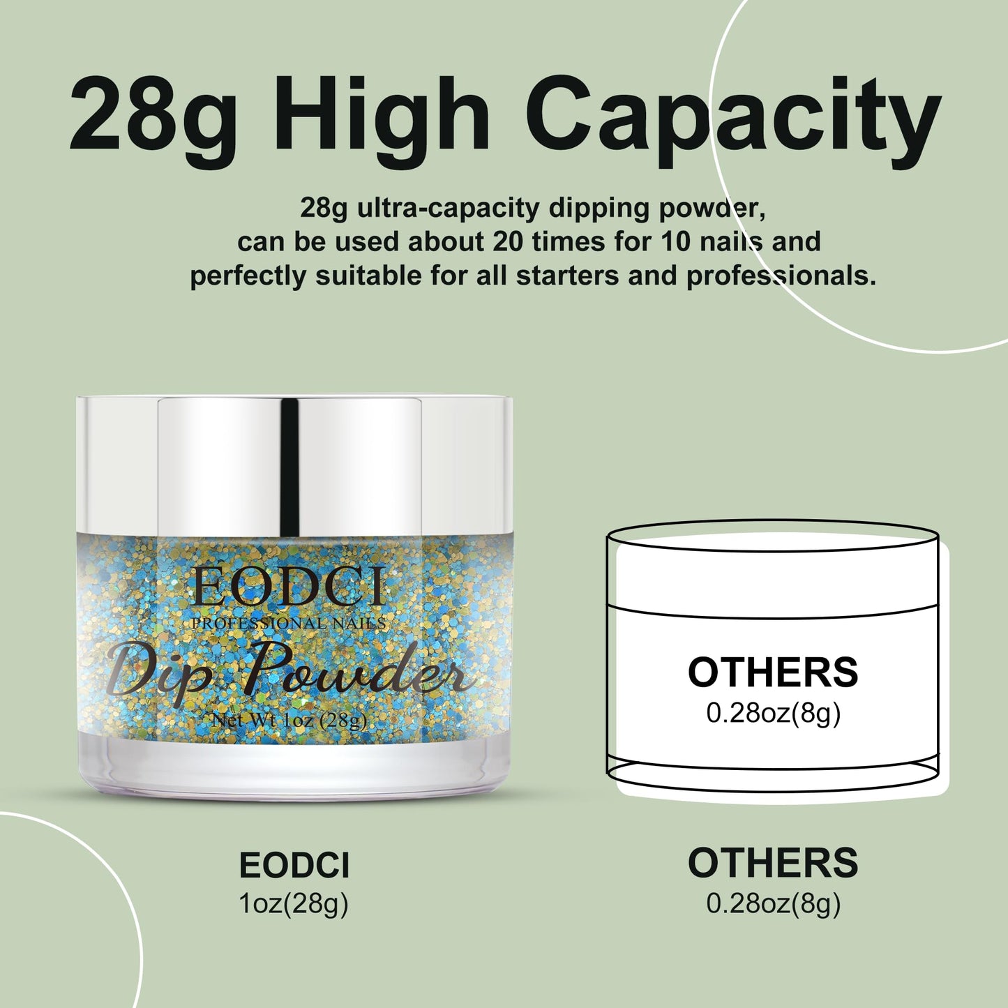 EODCI Dopamine Glitter Green Dip Powder Nail Color, Dip Powder Nail 1 Oz Nail Dipping Powder French Nail Art for Starter Manicure Salon DIY at Home, Fall Winter Dip Powder Colors Long Lasting