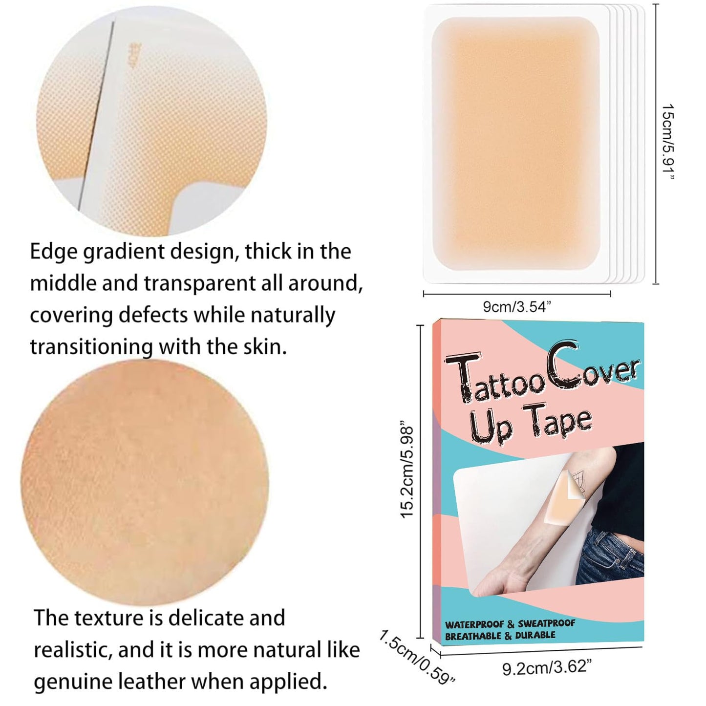 Tattoo Cover Up Patch, Tattoo Cover Up Tape, Ultra Thin Patch for Tattoo Scar and Birthmarks, Invisible Waterproof Skin Tone Concealer Sticker for Covering Up Scars Tattoos, 6 Pcs - Deep Skin