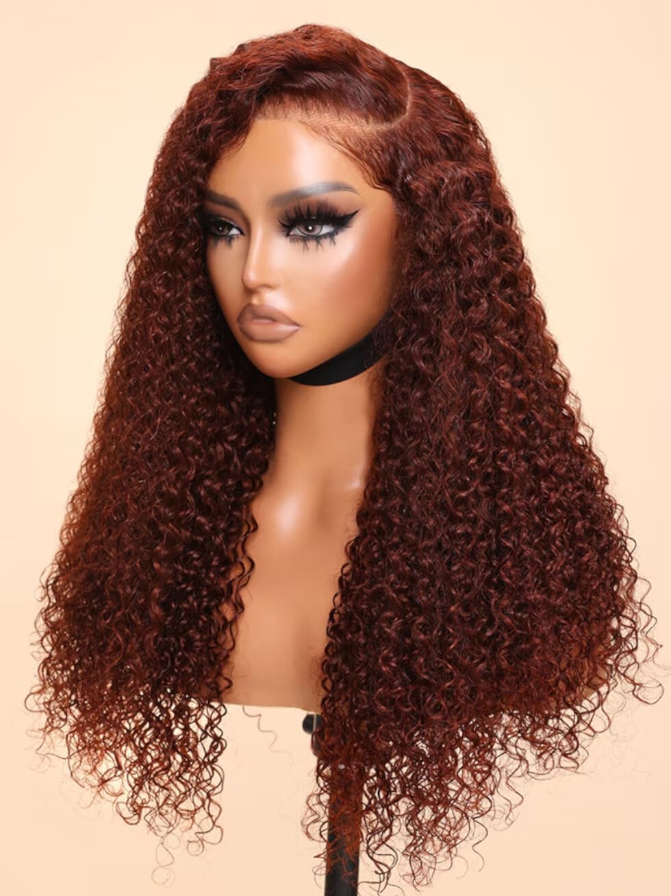 UNICE Bye Bye Knots Glueless Wig 7x5 Pre Cut Lace Front Wigs Human Hair Reddish Brown Deep Curly Invisible Knots Pre Everything Put on and Go Human Hair Wig Pre Plucked 150% Density 14inch