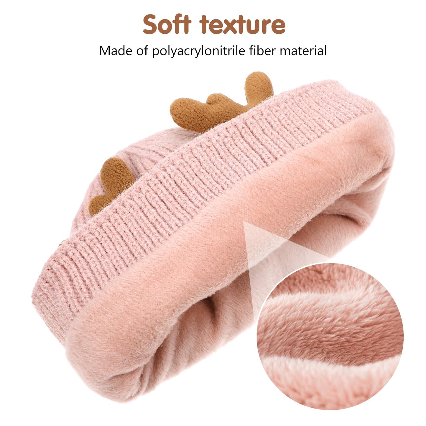 MAGICLULU Baby 1 Pack Reindeer Beanie Antler Warm Cap Christmas Knitted Beanie Hat for Adults Women Adults() Christmas Pink