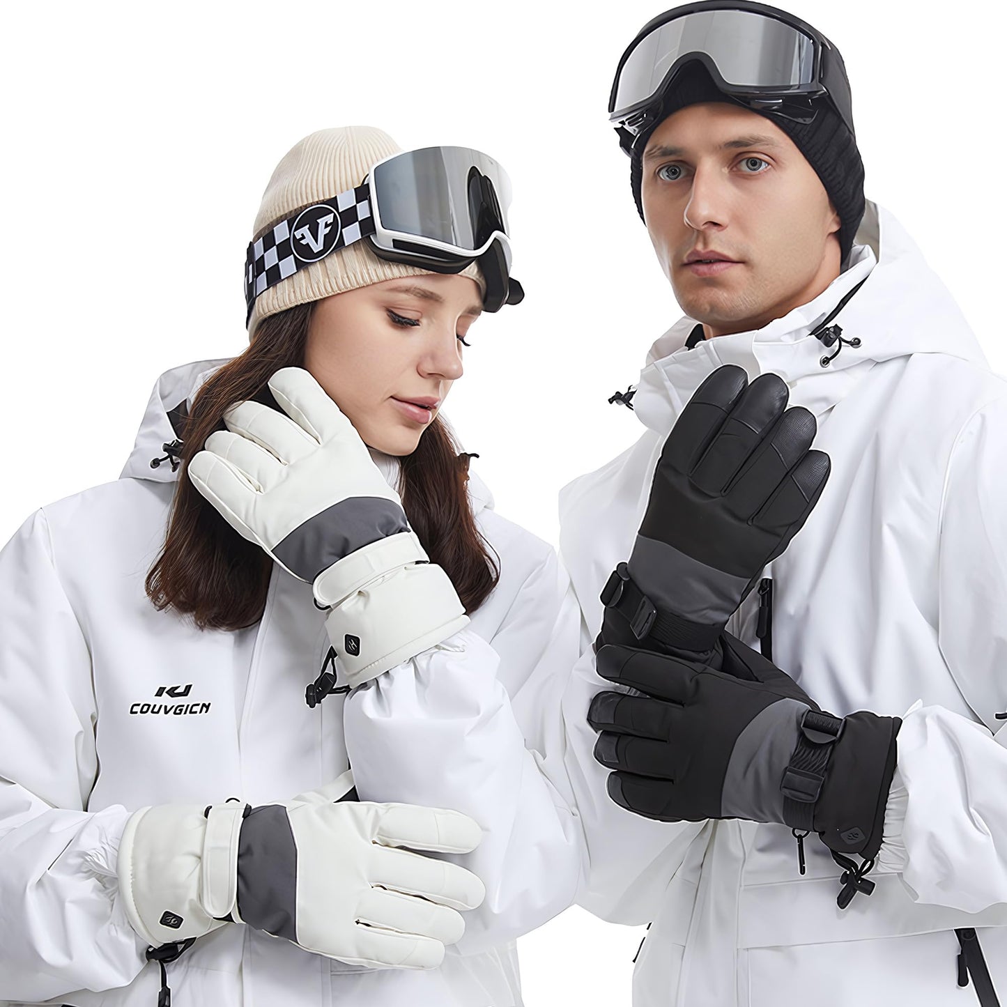 Ohhvvow Winter Ski Snow Gloves Men Women, 10-Finger Waterproof Windproof Touchscreen Snowboard Gloves Insulated Warm Winter Snowmobile Gloves for Extreme Cold Weather
