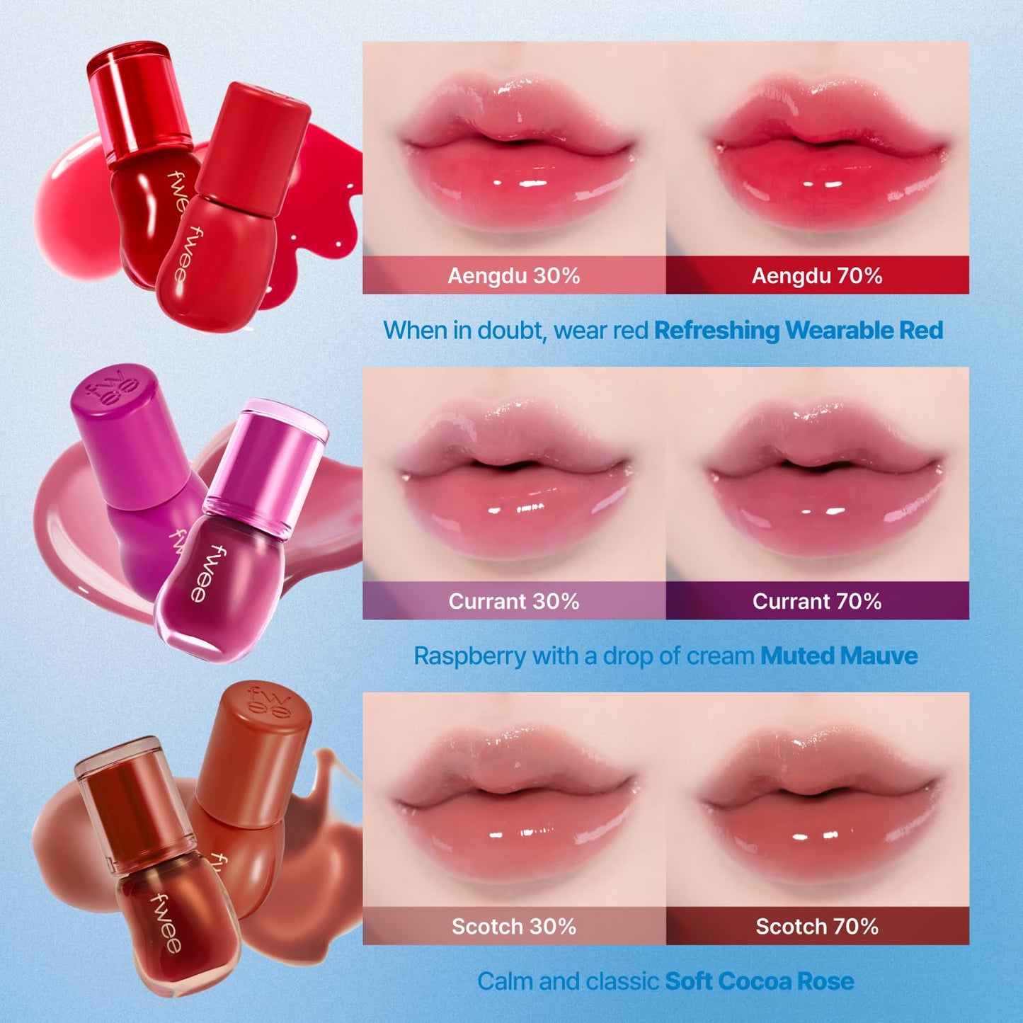 fwee 3D Voluming Gloss | Reddish Moment - Aengdu 70% | Lip Gloss, High-Shine, Non-Sticky, Moisturizing Finish | 5.3g