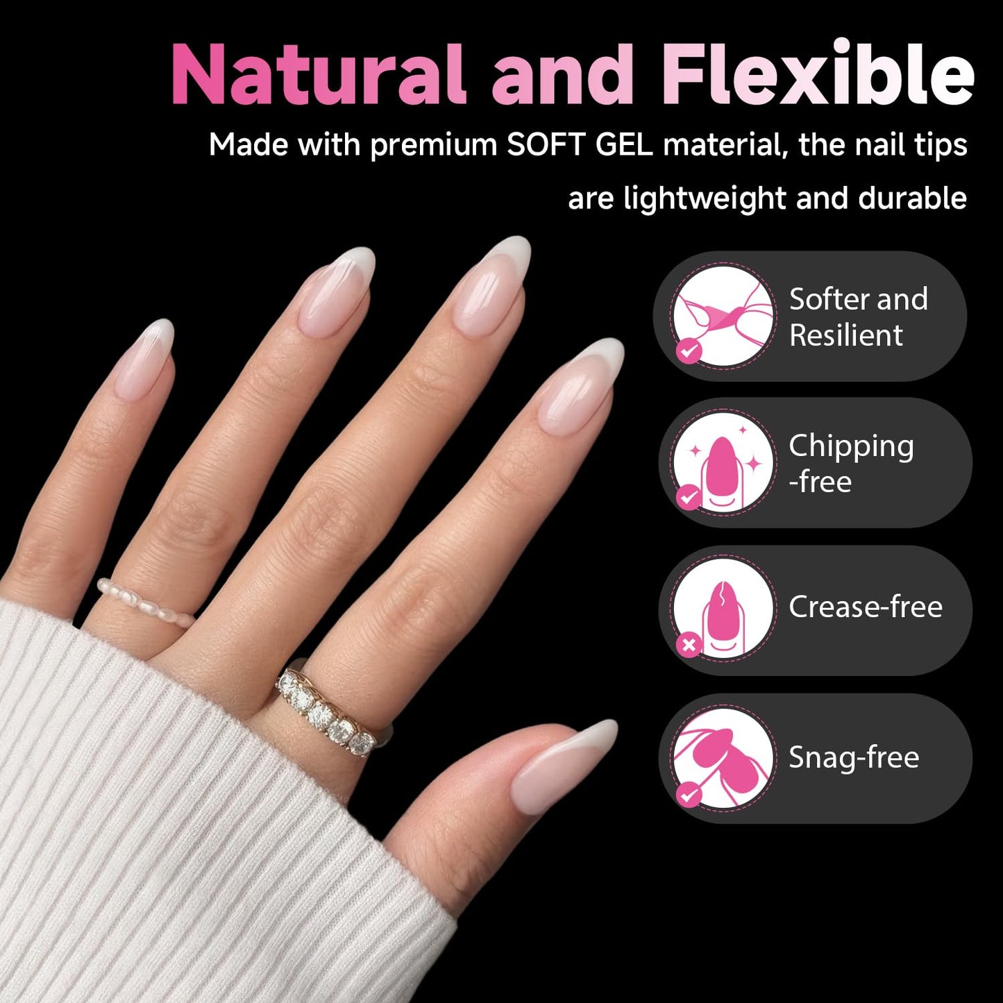 UNA GELLA Almond Nail Tips, 312pcs Medium Pointed Almond Fake Nails Tips Pre-shape Half Matte Full Cover Clear Acrylic Press On Nails No C Curve For Nail Extension Nail Art DIY Salon 12 Sizes