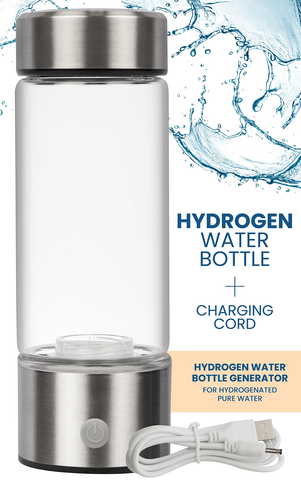 Portable Hydrogen Water Bottle - Rechargeable Hydrogen Water Ionizer Machine - Hydrogen Water Bottle Generator for Hydrogenated Pure Water - Best for Home, Office, Gym