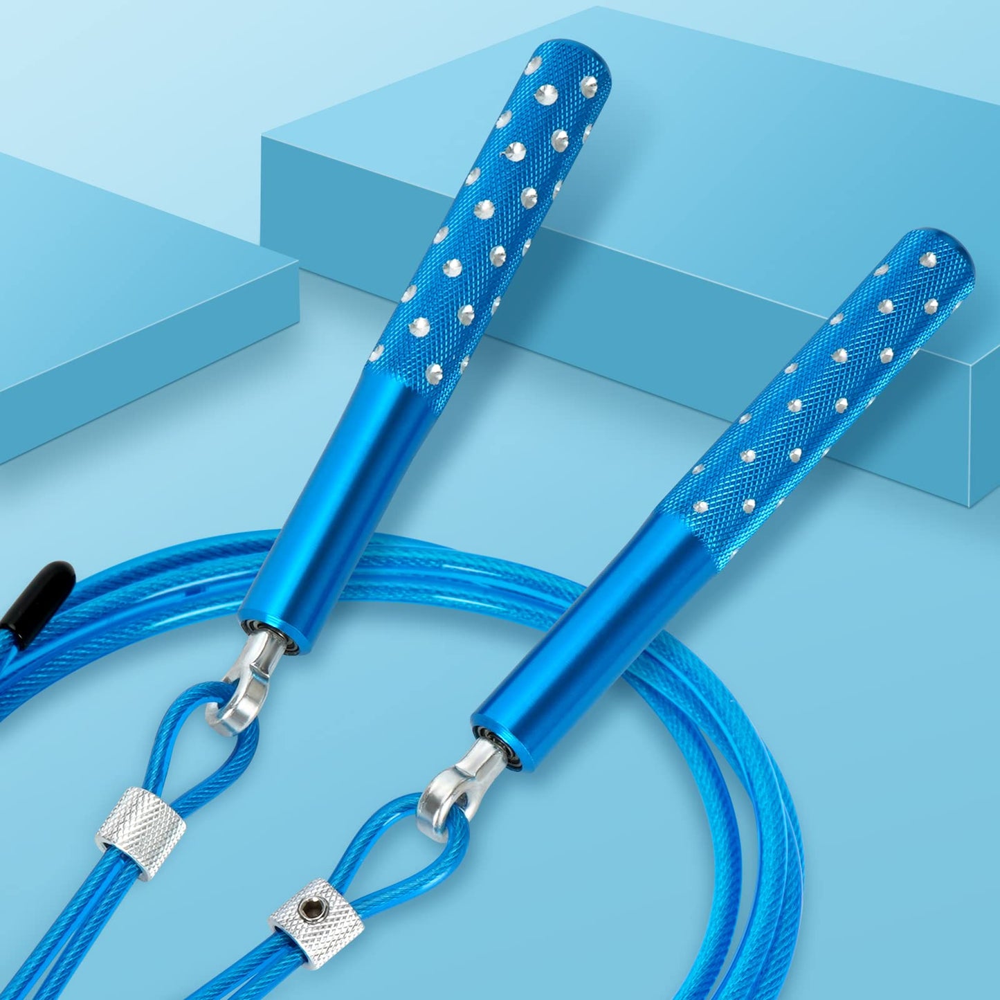 Jump Rope, Wastou Speed Jumping Rope for Training Fitness Exercise, Adjustable Adults Workout Skipping Rope for Men, Women, Kids, Girls (Blue-B)