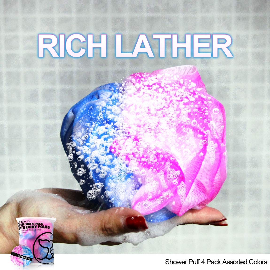 Loofah Sponge Bath Sponge for Women Men 4 Pack (Blue Pink Conbine)