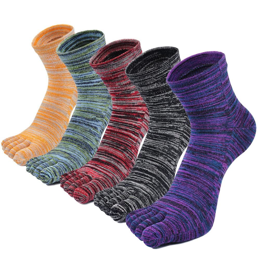ZAKASA Men’s Toe Socks Cotton Five Finger Crew Socks Athletic Running Socks 5 Pairs