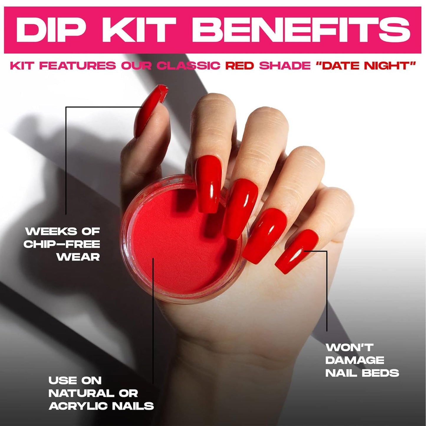 Nailboo Date Night Premium Dip Nails Starter Kit, Nail Powder Dip Kit for DIY At Home Manicure, Includes Dipping Powder and Liquids, Red