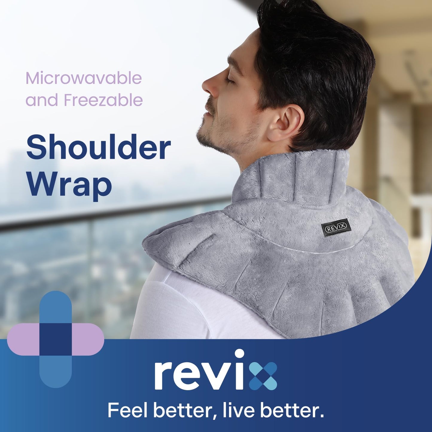 REVIX Microwavable Heating Pad for Neck Shoulders and Back, Microwave Heated Neck Wrap with Moist Heat, Light-Gray
