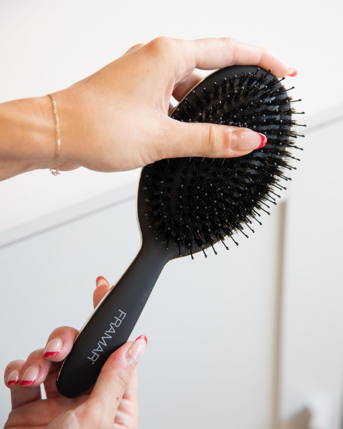 FRAMAR Soft Boar Bristle Hair Brush For Women – Boars Hair Brush For Women, Boar Brush For Fine Hair, Hairbrush For Fine Hair, Soft Bristle Brush For Slick Back, Volume and Shine - Black
