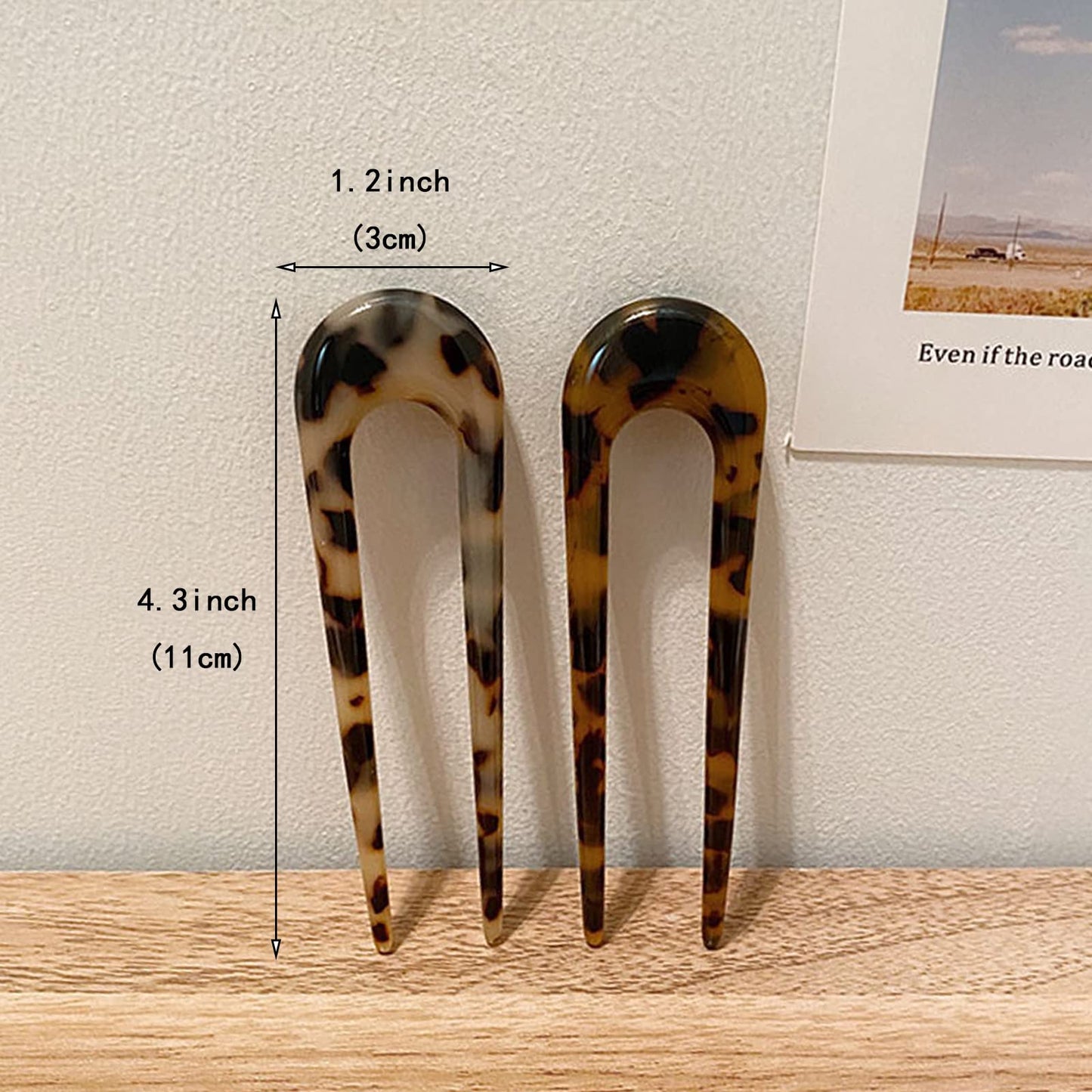 2 Pack Benefree French Style Cellulose Acetate Tortoise Shell U Shaped Hair Pins Fork 2 Prong Updo Chignon Pin for Women Girls Hairstyle Accessories(Tortoiseshell and White Tortoiseshell)