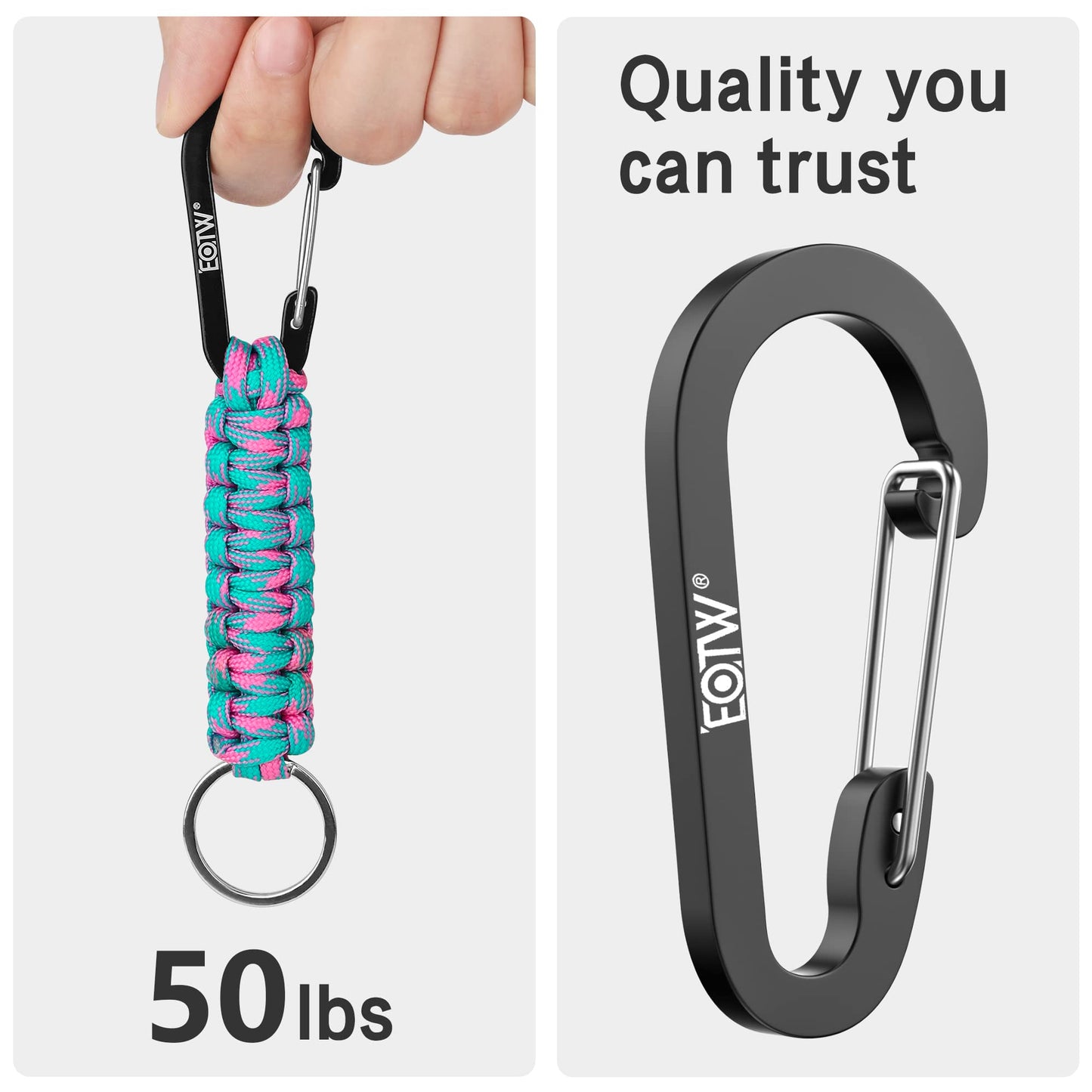 EOTW Carabiner Keychain, Small Carabiner Clip with Paracord Keychain Mini Aluminum D Ring Key Organizer