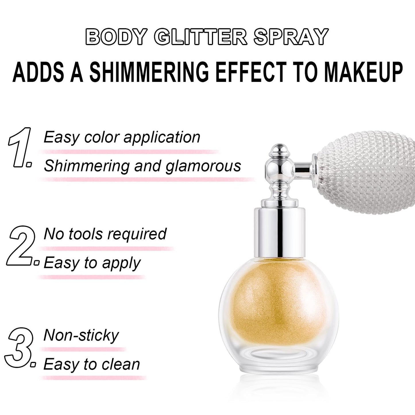 Hair and Body Glitter Spray, Holographic Glitter Highlighter Powder, Face Body Clothes Shiny Glitter, Loose Shimmer Hairspray Festival Rave Prom Accessories (Gold)