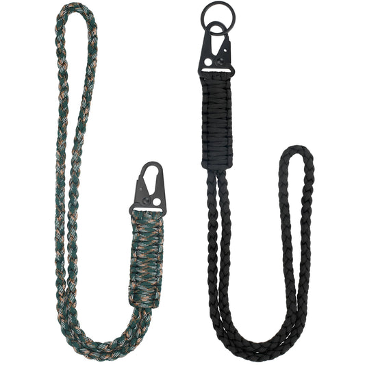 LAREDTREE Heavy Duty Paracord Lanyard Keychain, Paracord Necklace Cell Phone Keychain Whistles Wrist Braided Strap (Camo + Black)