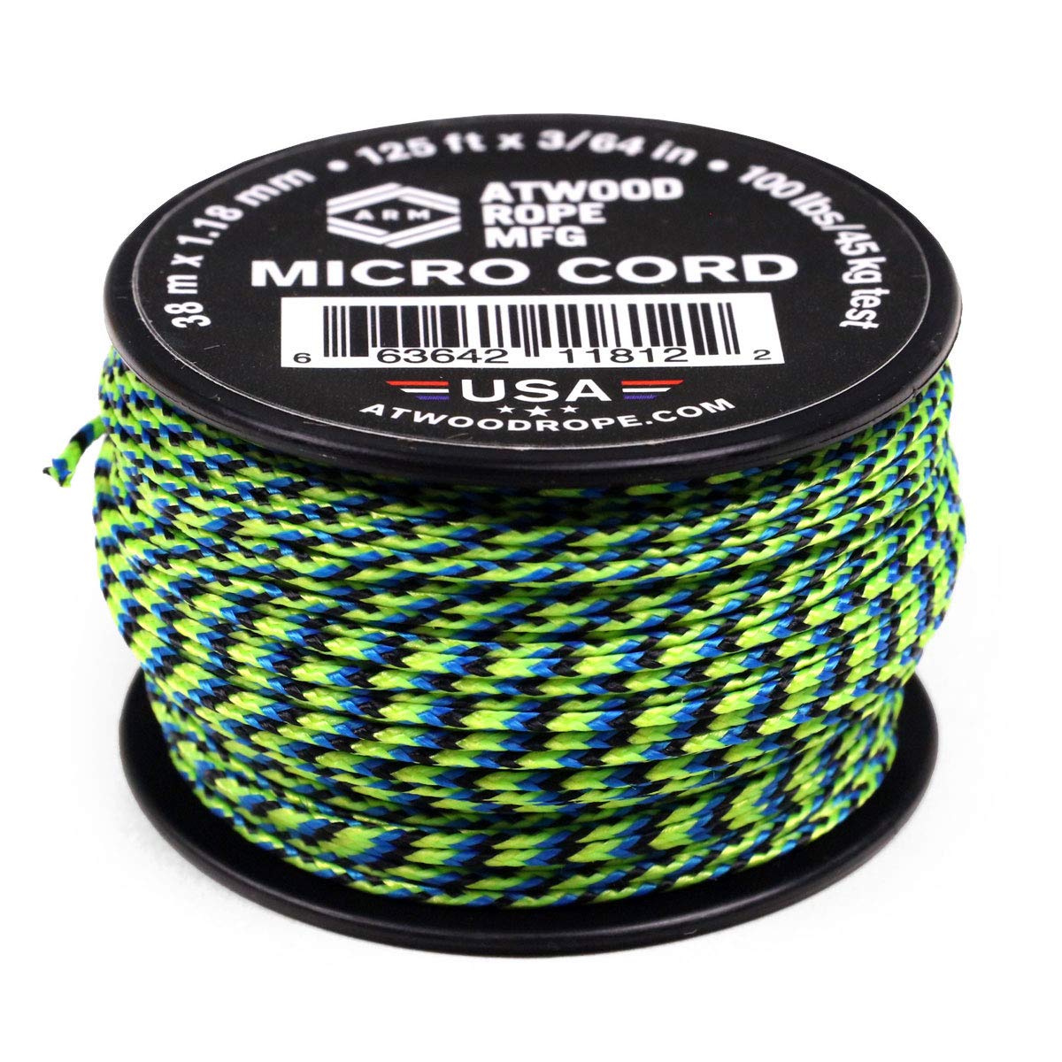 Atwood Rope MFG Tactical Nylon/Polyester Micro Utility Cord 1.18mm X 125ft Reusable Spool | Fishing Gear, Jewlery Making, Camping Accessories (Aquatica)