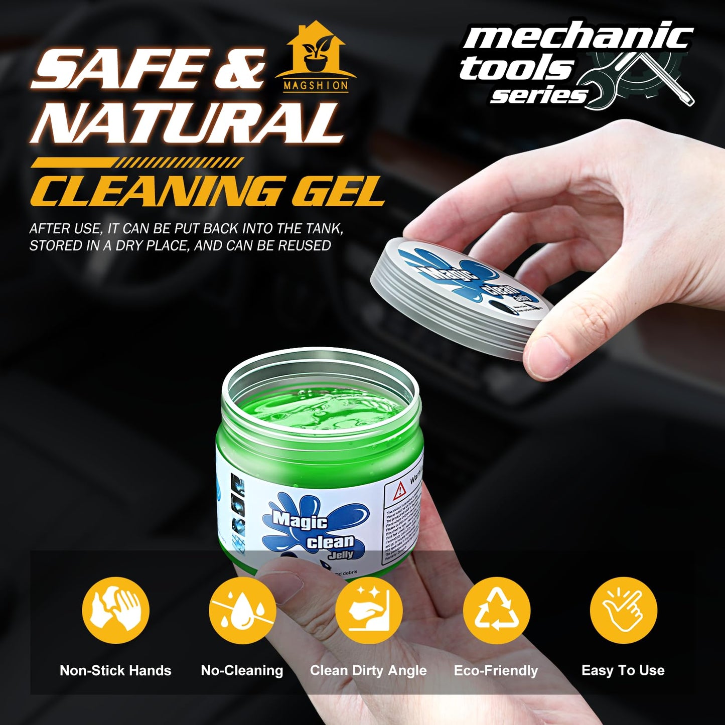 Magshion Car Cleaning Gel Dust Cleaning Gel for Car Vent, Auto Detailing Tools Home Office Detailing Jelly Keyboard Cleaner for Dust and Debris Removal (Green)