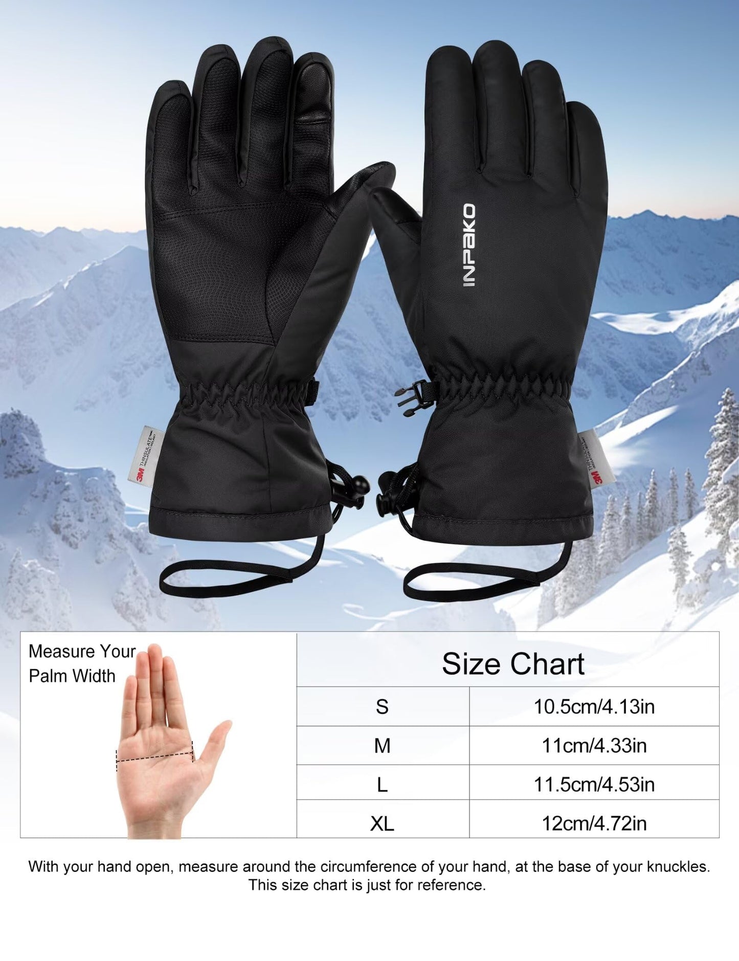 INPAKO Ski Gloves Men & Women -10℉ Waterproof 3M Thinsulate Winter Touchscreen Snow Gloves for Snowboarding