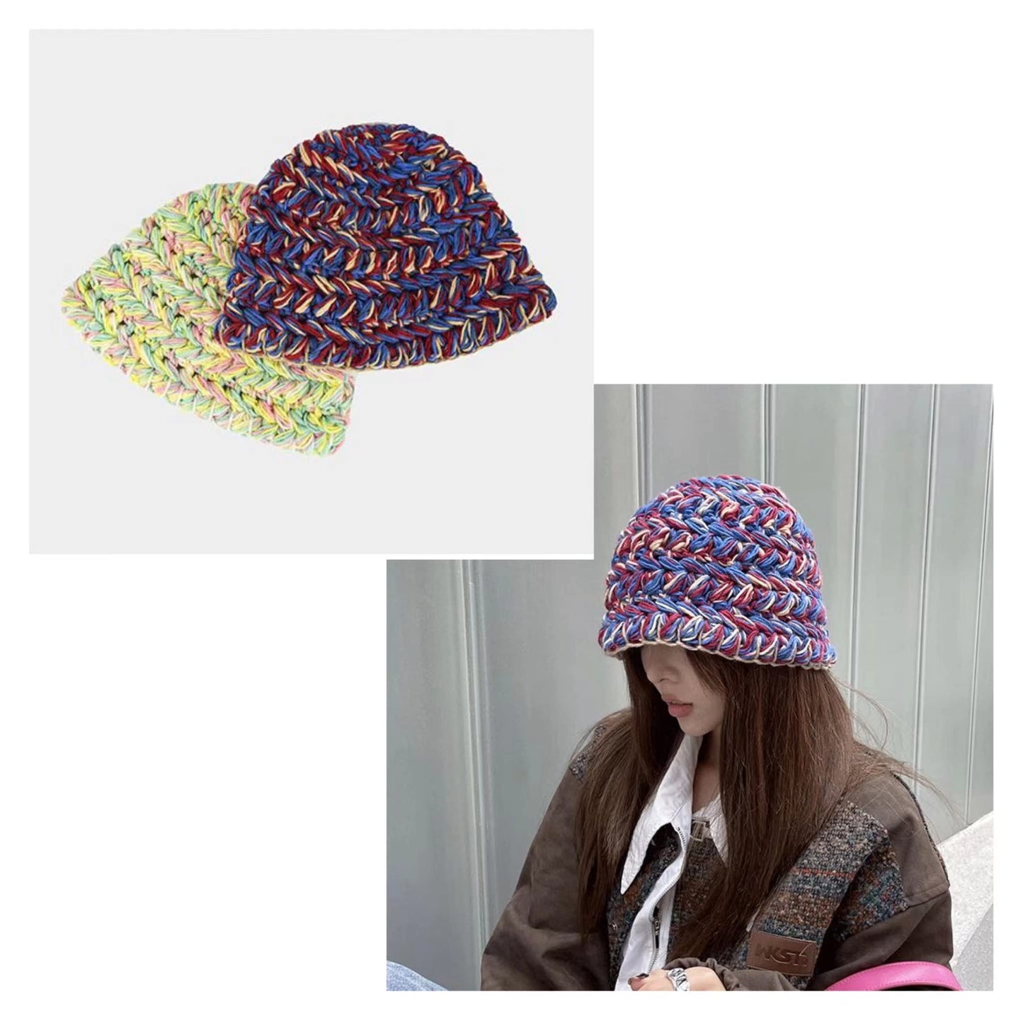 OSOPLAY Women Knit Bucket Hat Crochet Fisherman Hats Soft & Warm Chunky Beanie Hats (Rose red)
