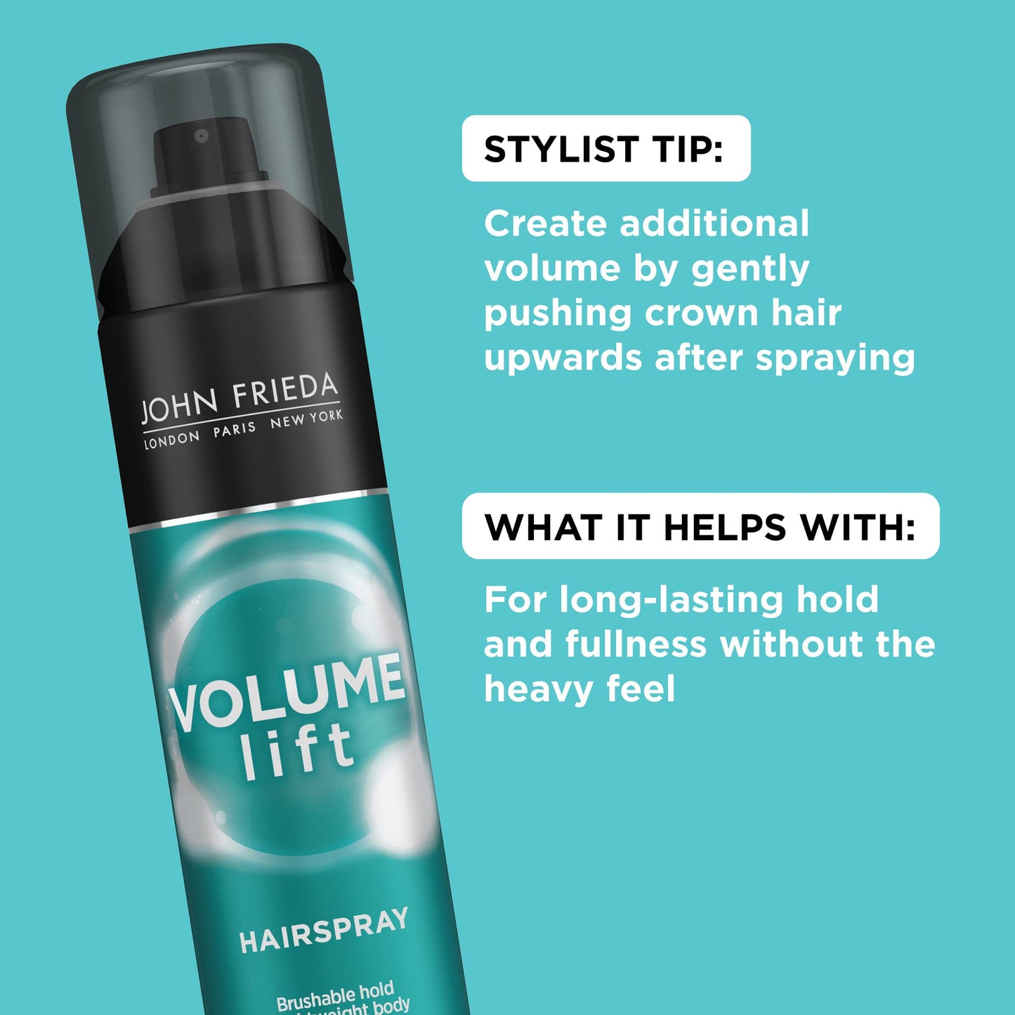 John Frieda Volume Lift Hairspray, Volumizing Hairspray with Air-Silk Technology for Fine or Flat Hair, Adds Body, Long-Lasting Hold, and Fullness for Fine, Thin Hair, 10 Oz