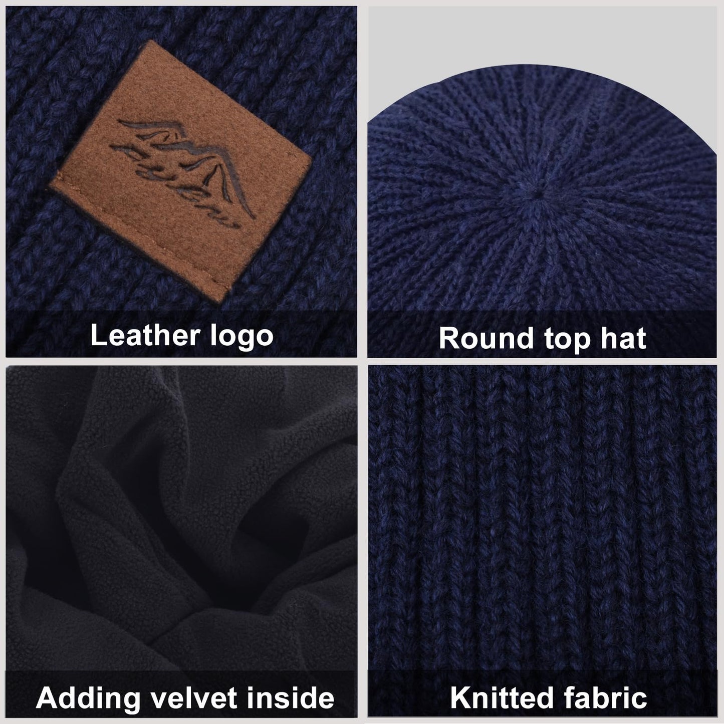 Oversize XXL Winter Beanie Hat for Men Women, Wool Warm Knit Hats Ski Cap Unisex Fashion Knit Cuffed Cap for Big Heads Navy Blue