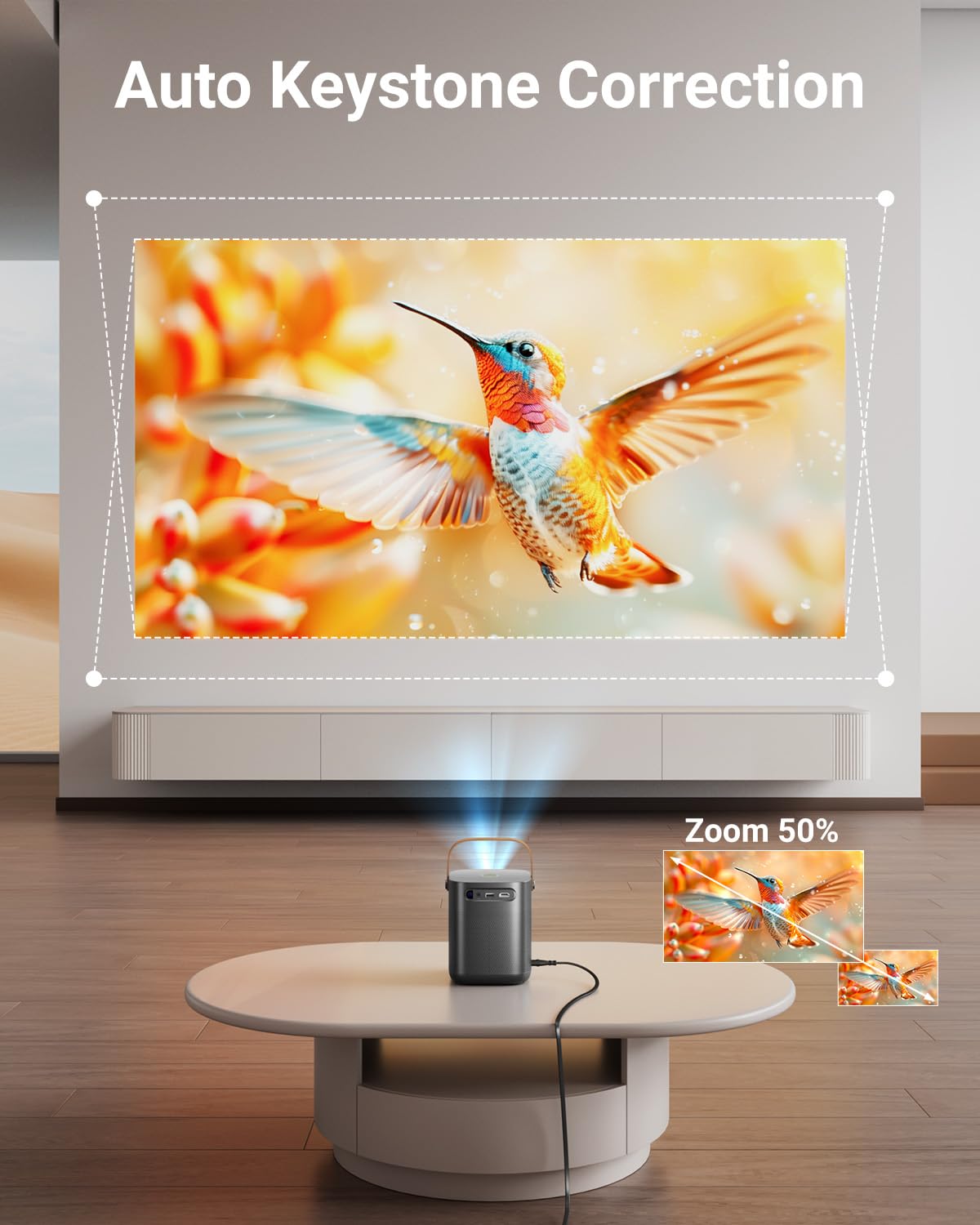 OPOQO Mini Projector with WiFi and Bluetooth - Electric Focus & Auto Keystone & Zoom, Full HD 1080P Supported Portable Outdoor Movie Projector, Compatible with iOS/Android/TV Stick/HDMI/PS5