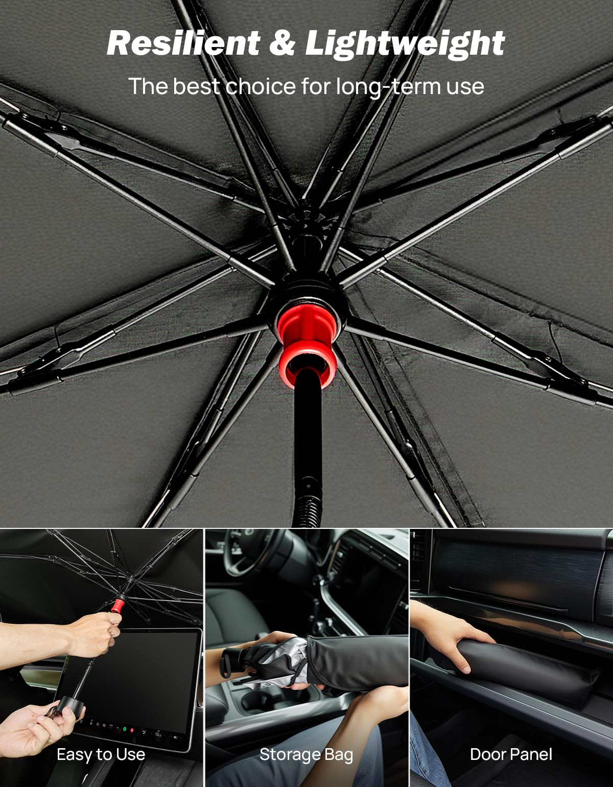 JOYTUTUS Windshield Sunshade Umbrella, Automotive Interior Sun Protection, Titanium Silver-Plated Coating Protect Car from Sun Rays & Heat Damage and Keep Cool, Spring Structure Edge (57" L x 32" W)