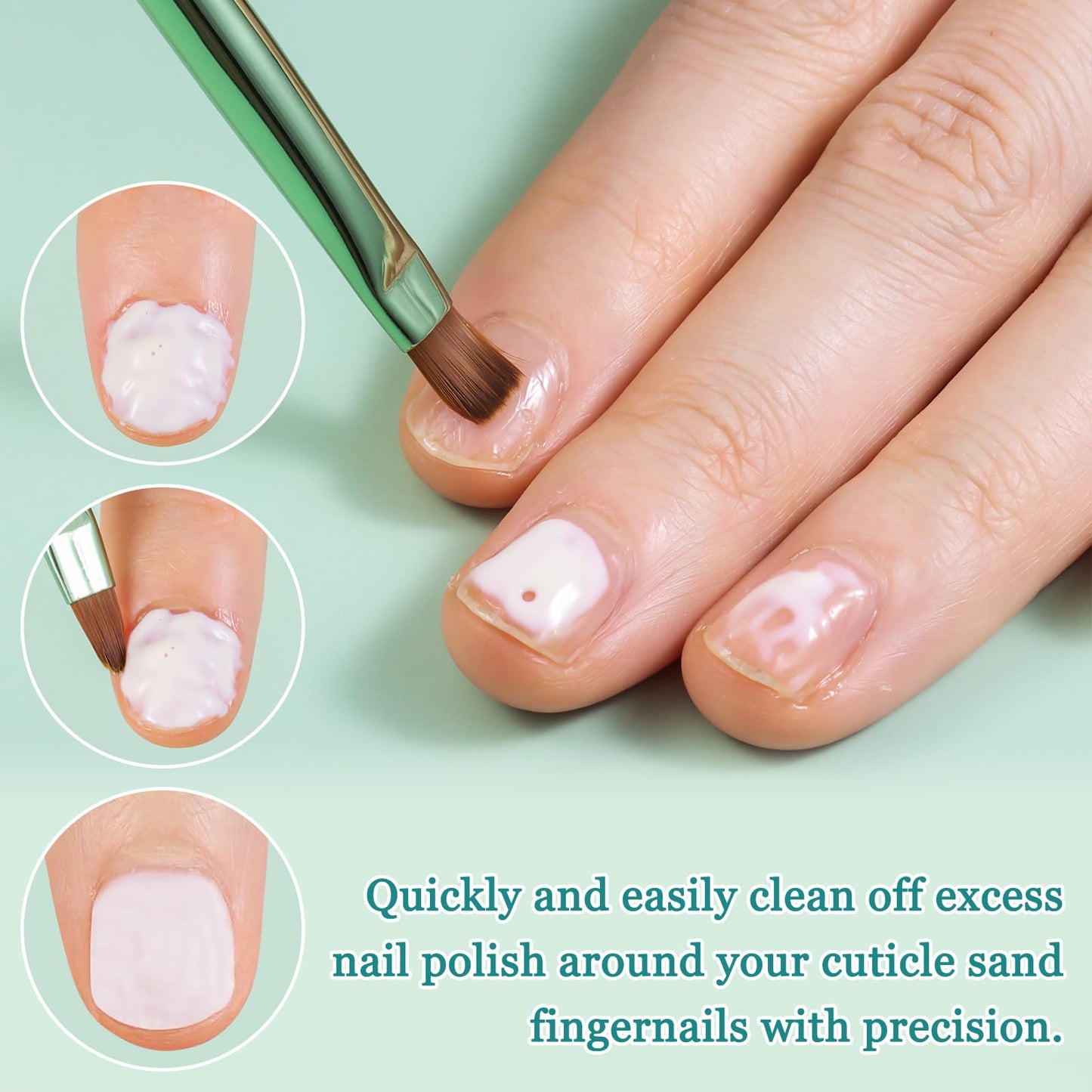 Green Nail Art Clean Up Brushes for Cleaning Polish Mistakes on the Cuticles, Acetone Resistant Nail Brush, Fingernail Cleaning Brushes for Nail Art and Designs (Round&flat&Bevel)