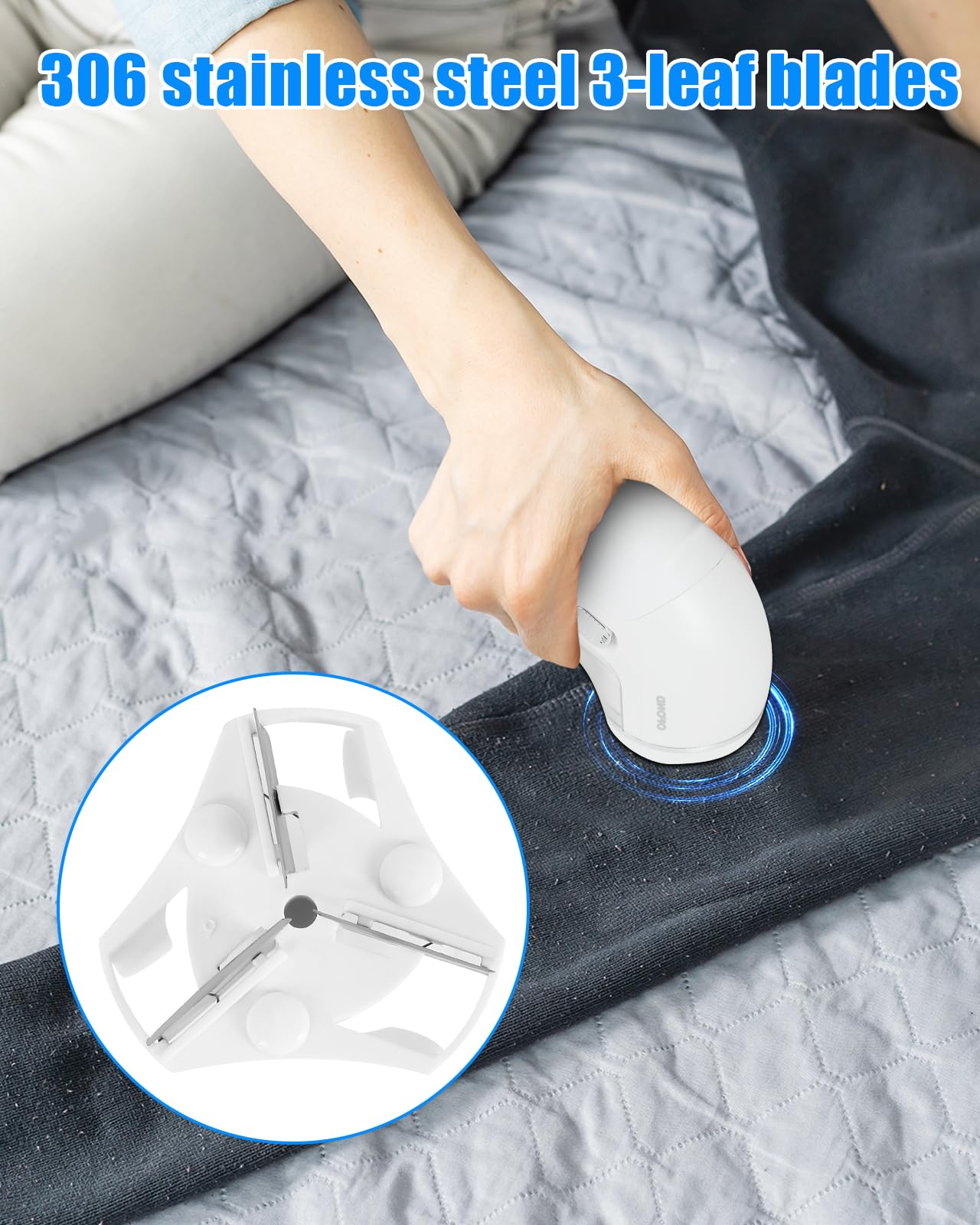 OFOND Fabric Shaver Lint Remover for Clothes,Electric Lint Shaver Battery Operated,Portable Sweater Defuzzer, Quick and Easy Remove Pills,Lint Balls,Fuzz of Clothing Pants Socks Couch Pillows Blankets