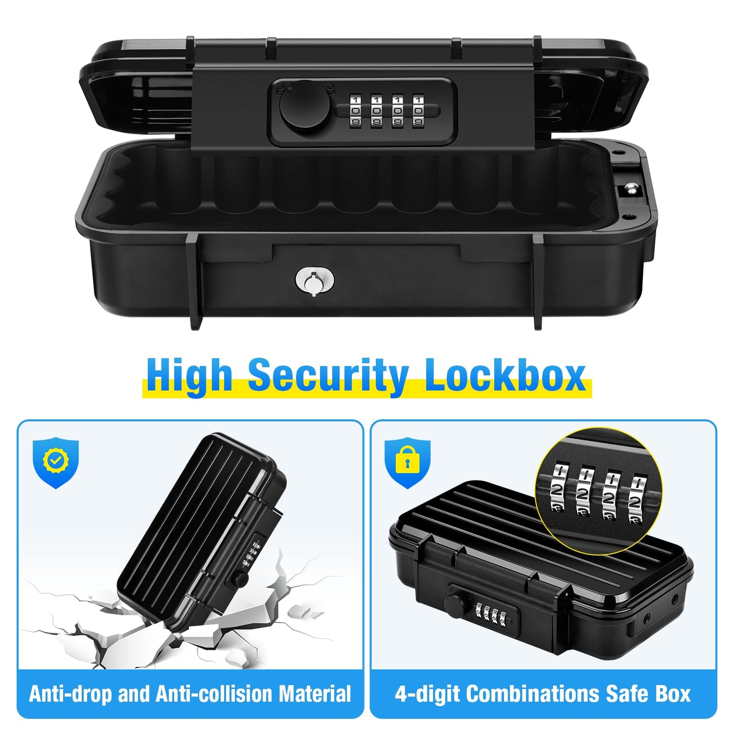 TEUEN Portable Safe Box, Waterproof Anti-Theft Beach Travel Safe Box Combination Security Lockbox with Removable Wire Rope Portable Lock Box for Dorm, Hotel, Home, Office, Car