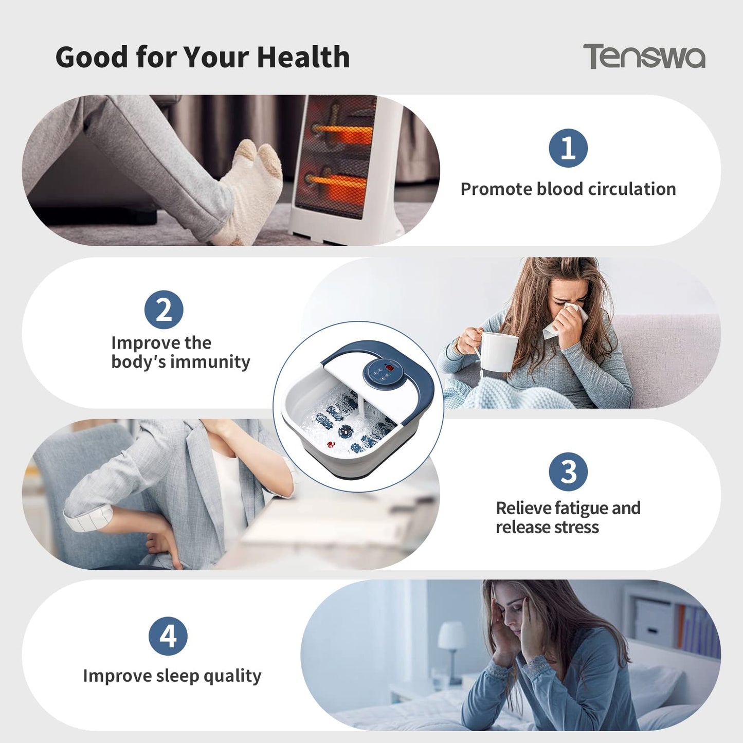 Tenswa Collapsible Foot Spa Bath Massager with Heat, Bubbles, Pedicure Foot Spa with 8 Rollers, Tub for Stress Relief, Soaker with Mini Acupressure Massage Points & Temperature Control