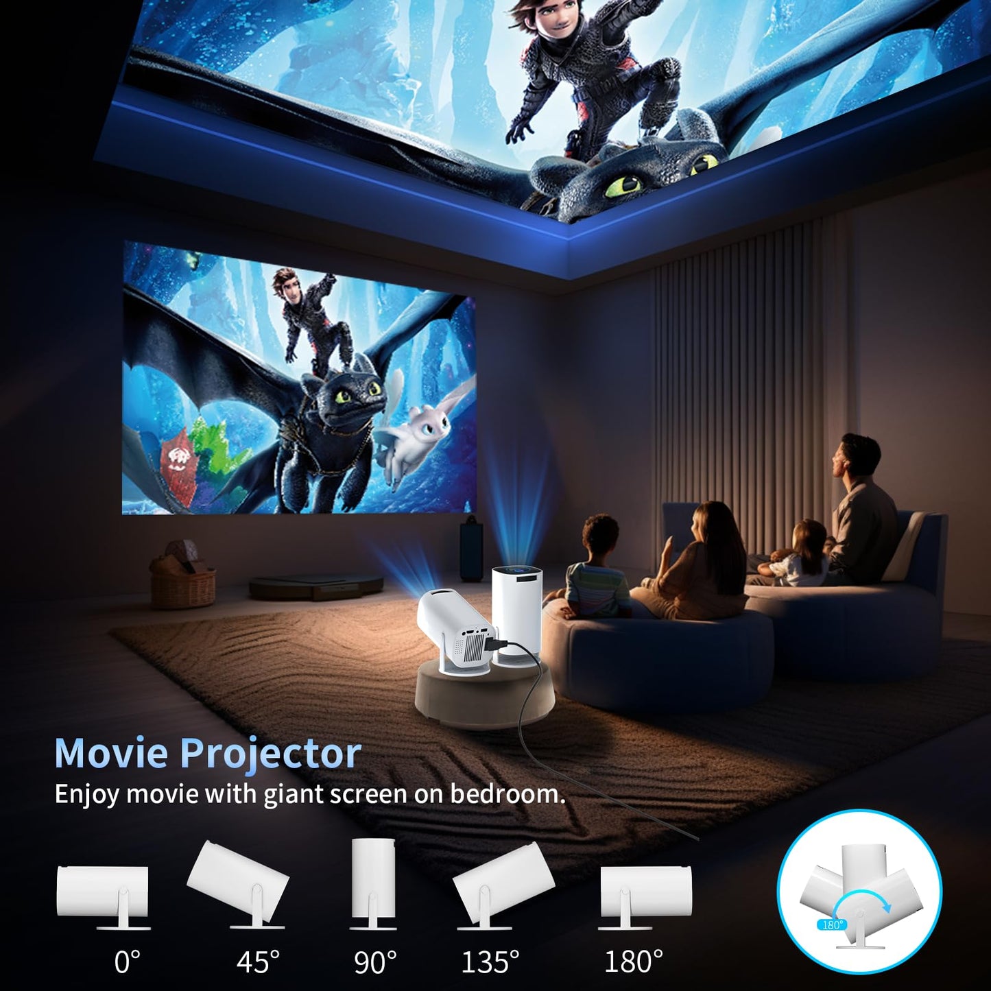 Sucetiho Mini Projector with WiFi and Bluetooth, Portable Outdoor Movie Projector Supports 4K/8K with Android System, Smart Proyector for Home Theater, Business Presentation, Gmaing