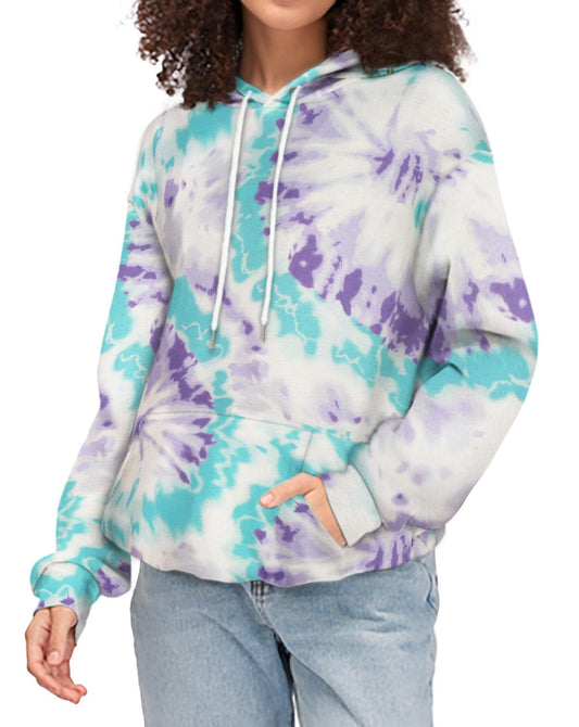 rosemia Hoodies for Women Drawstring Pullover Sweatshirts Casual Long Sleeve Tops with Pocket (Purple Blue Tie Dye,2XL)