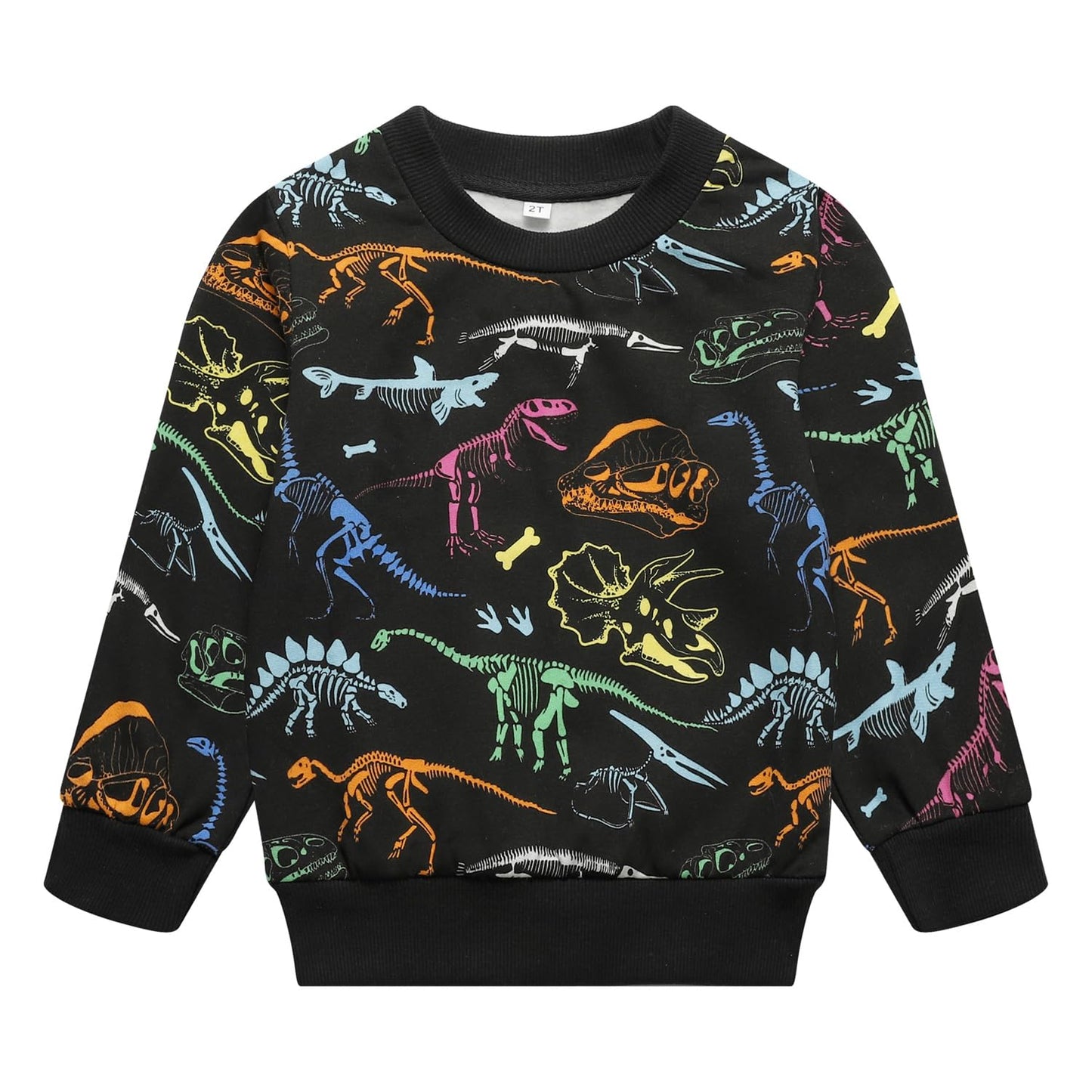 NUBEEHOHO Dinosaur Sweatshirt for Boys Long Sleeve Dino Pullover Shirts Toddler Crewneck Dinosaur Fleece Sweater Kids Fall Winter Clothes Black Size 5T/8202