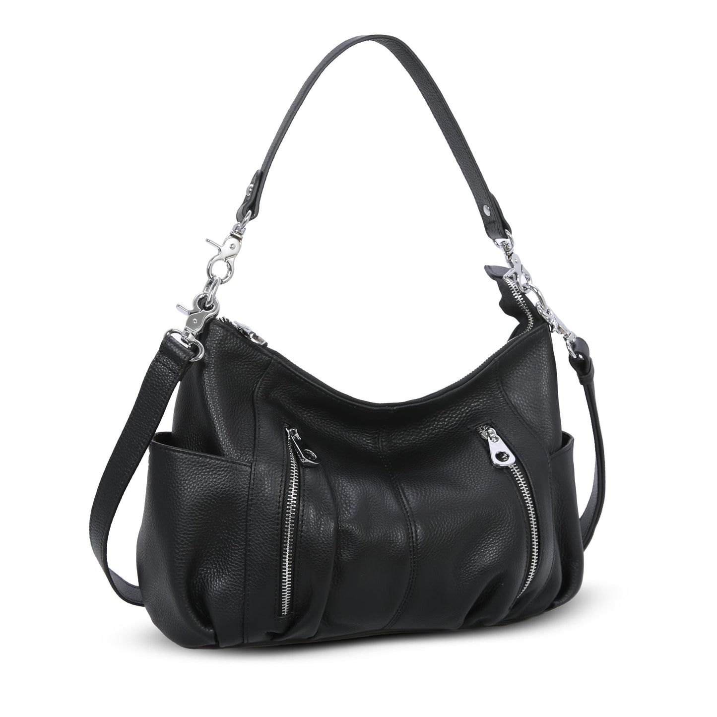 HESHE Genuine Leather Purses for Women Shoulder Hobo Bag Crossbody Satchel Handbags Designer Ladies Totes Purse(Black)