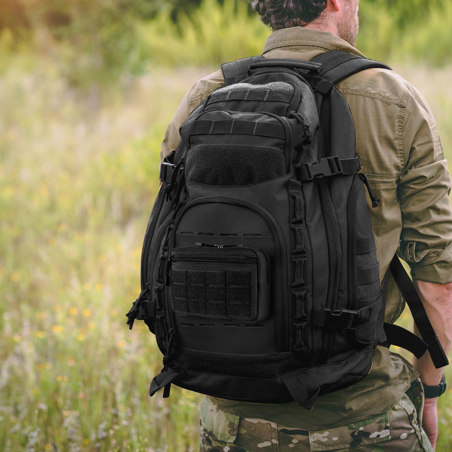 FRTKK Tactical Molle Admin Pouch Utility Laser Cut EDC Tool Pouch Bag Horizontal Modular Pouches Include US Flag Patch and Keychain