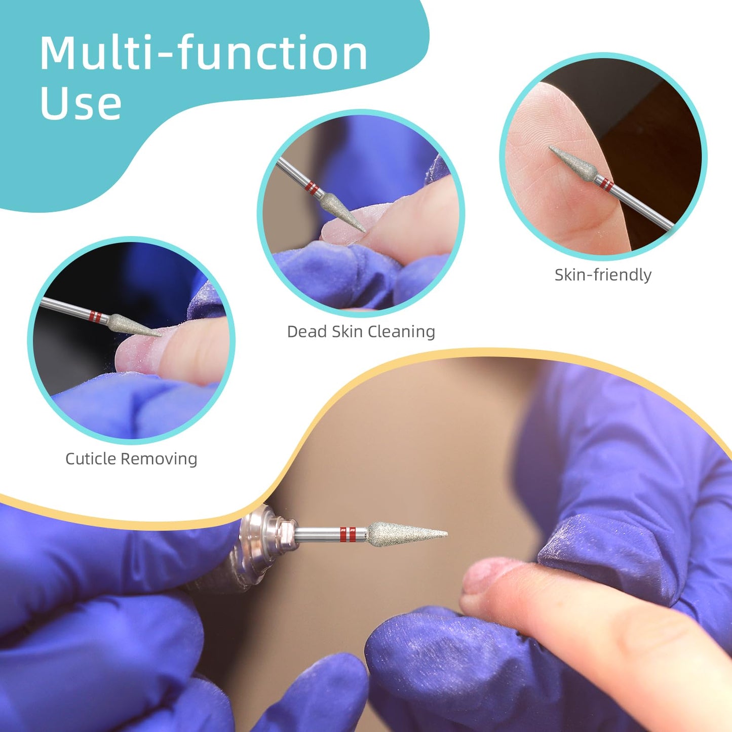 HYTOOS 4mm Long Bud Cuticle Clean Nail Drill Bit, Russian Diamond Nail Bits Professional Safety Under Nail Cleaner Burr for Cuticle Dead Skin, Electric Nails Drill Accessories, Fine