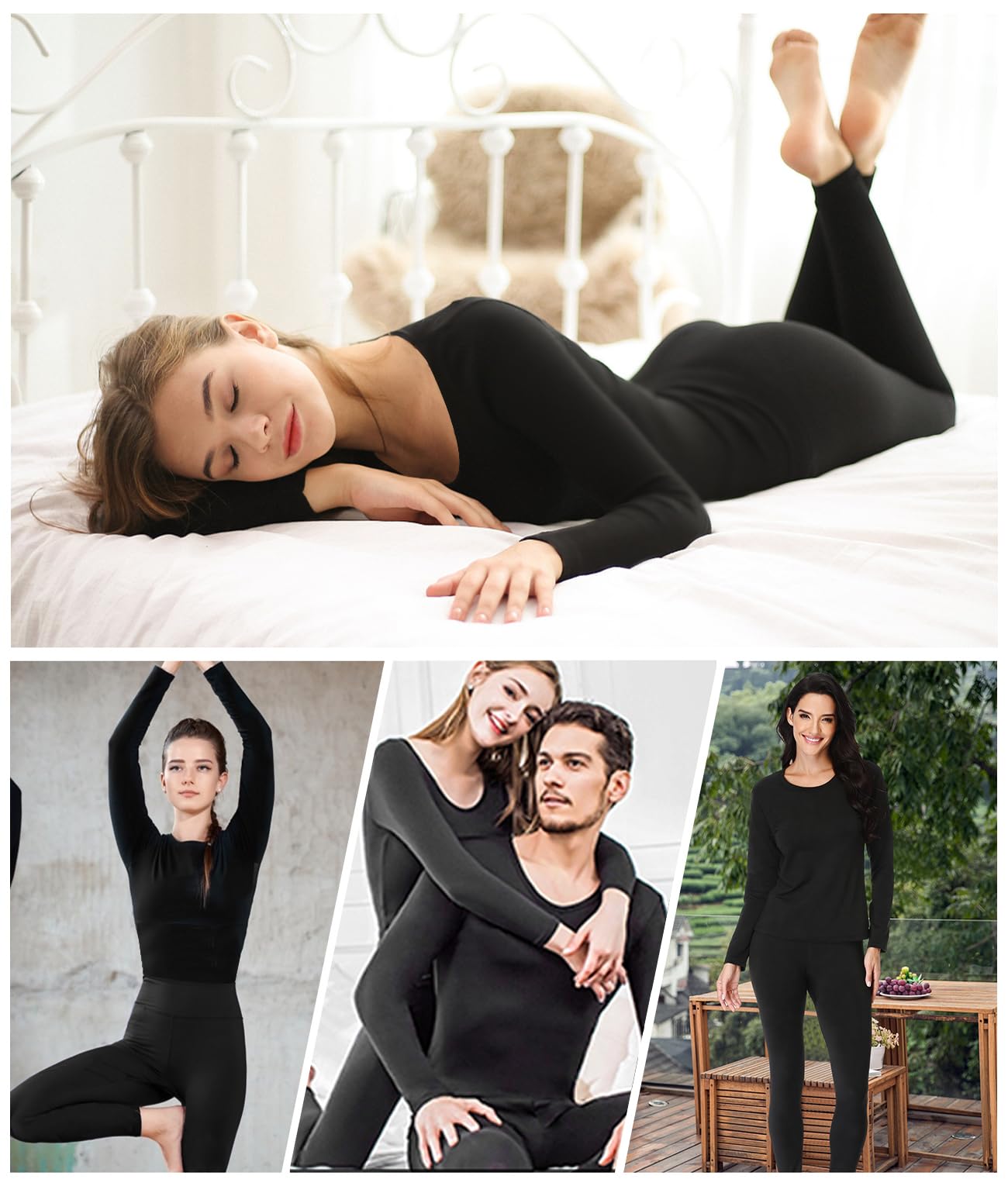 TEEPIRE Women 's Thermal Underwear Set with Lightweight Ultra Soft Fleece Lined,Long John Set, Moisture-Wicking Skiing Base Layer (Medium) Black