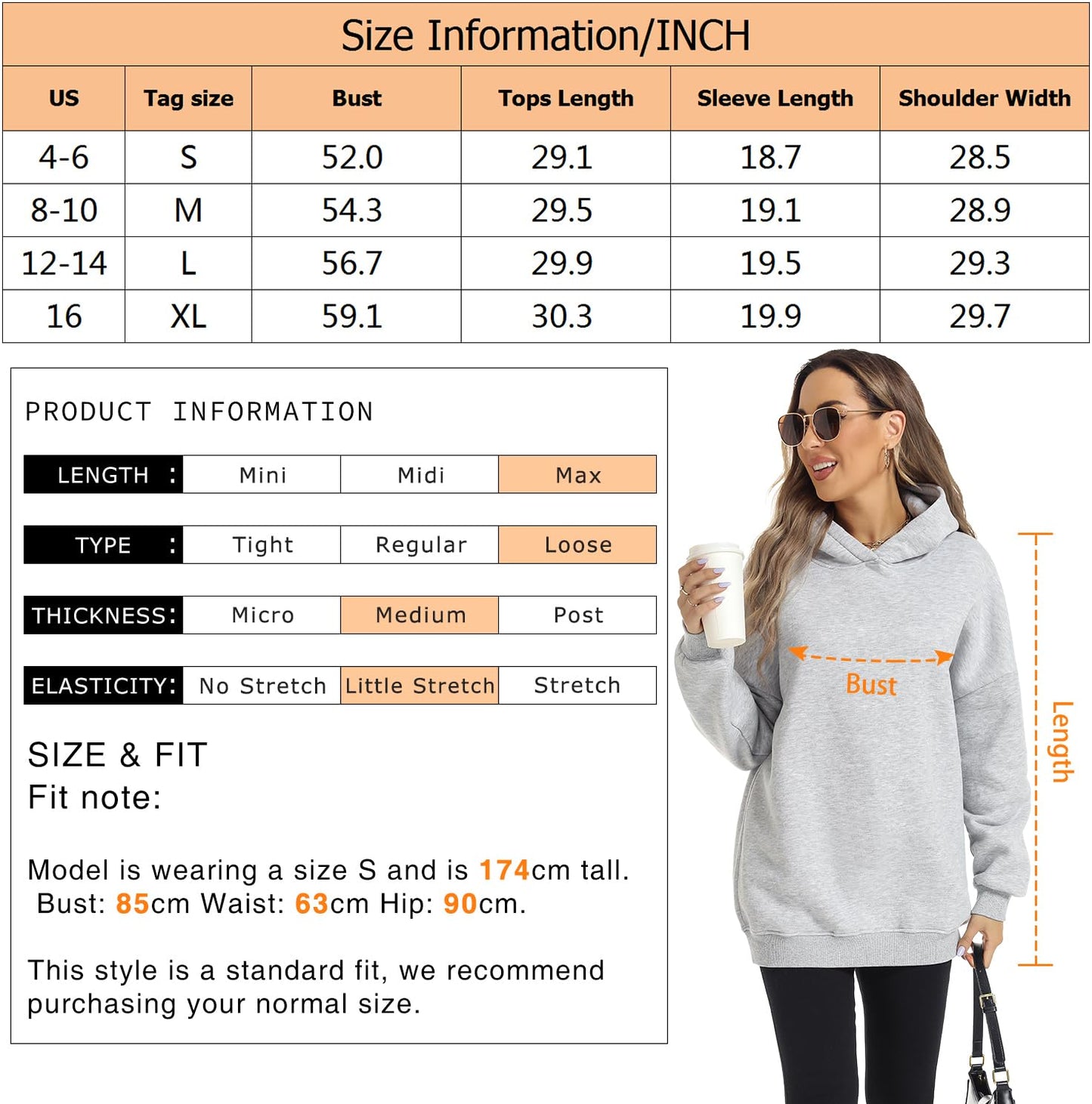 ROYLAMP Oversized Hoodies for Women Cute Sweatshirts Fleece Long Sleeve Sweaters Loose Casual Pullover Spring Fashion Winter Y2k Clothes Teen Girls 2024 Orange XL