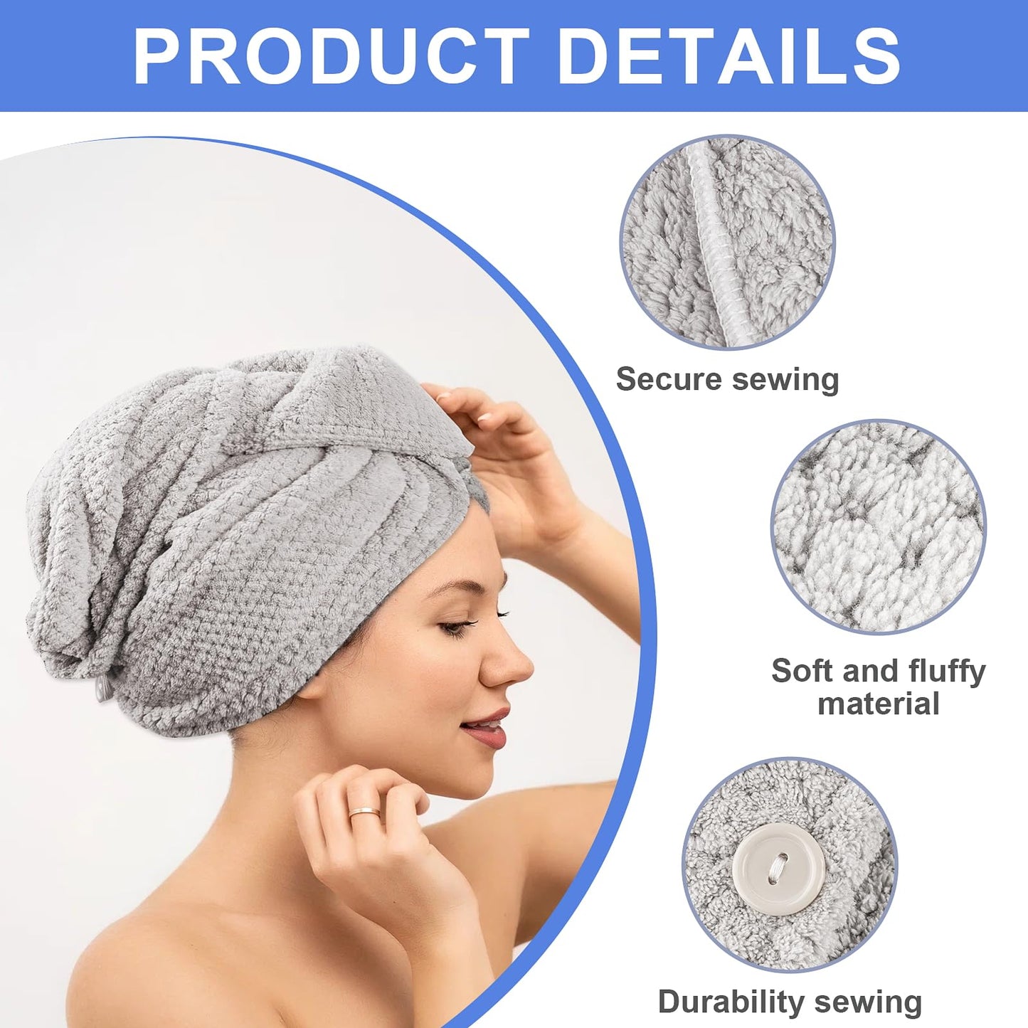 XEMGUE 5 Pack Microfiber Hair Towel, Hair Towel Wrap for Women, 5 Colors Hair Turban Towel, Hair Drying Towels, Hair Plopping Towel Curly, Head Towels Wrap, Hair Wraps for Women Wet Hair Anti Frizz