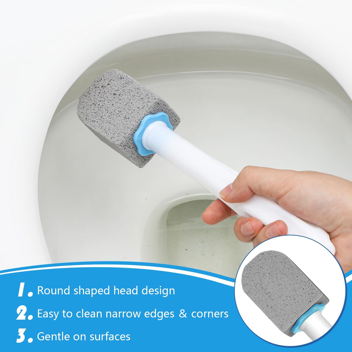 Qinyoung 10 Pcs Pumice Stone Toilet Bowl Cleaner Toilet Pumice Stone with Long Handle Cleaning Block for Pool Sink (Dark Blue)