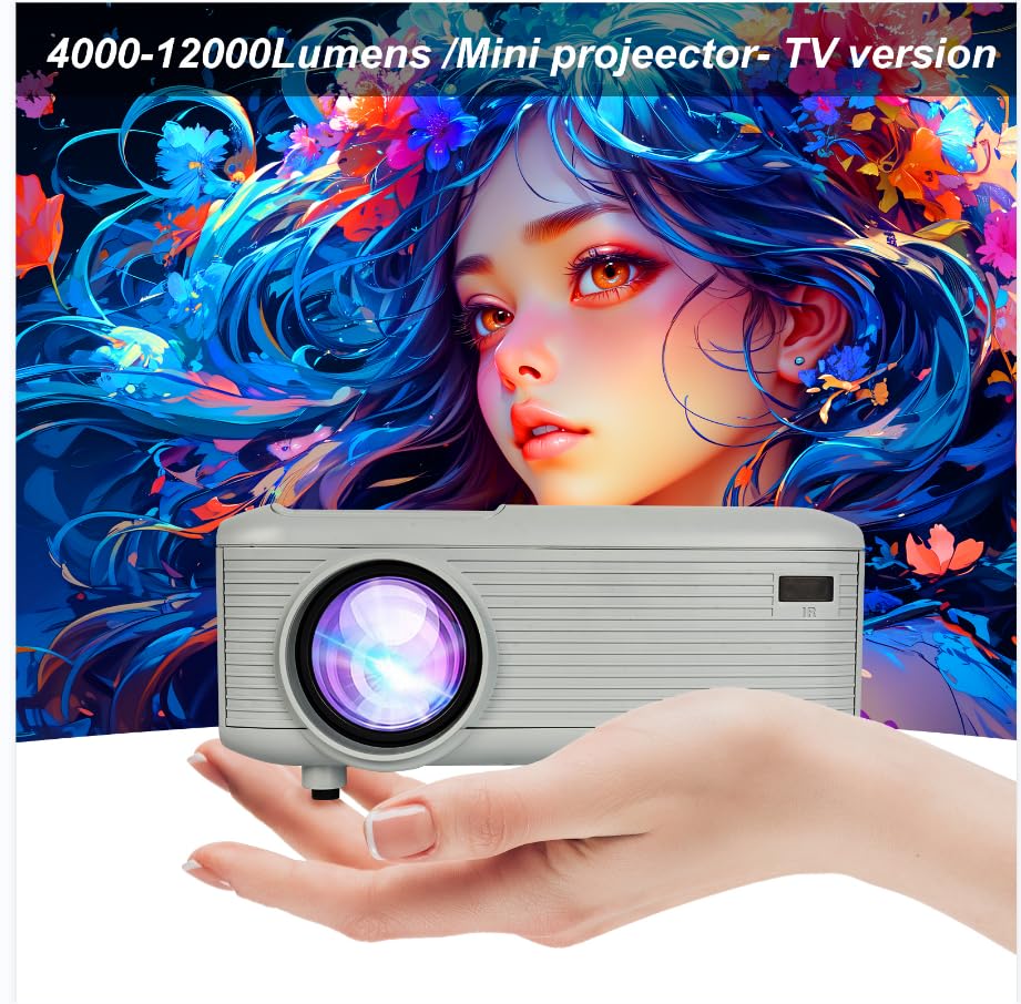 Mini Bluetooth Projector(Phone HDMI Cable Included), Portable Outdoor Projector, Native 1080P Projector, Compatible 4K, Supports Android/iPhone/TV Stick/Laptop/PS5/HDMI/USB, Indoor and outdoor use