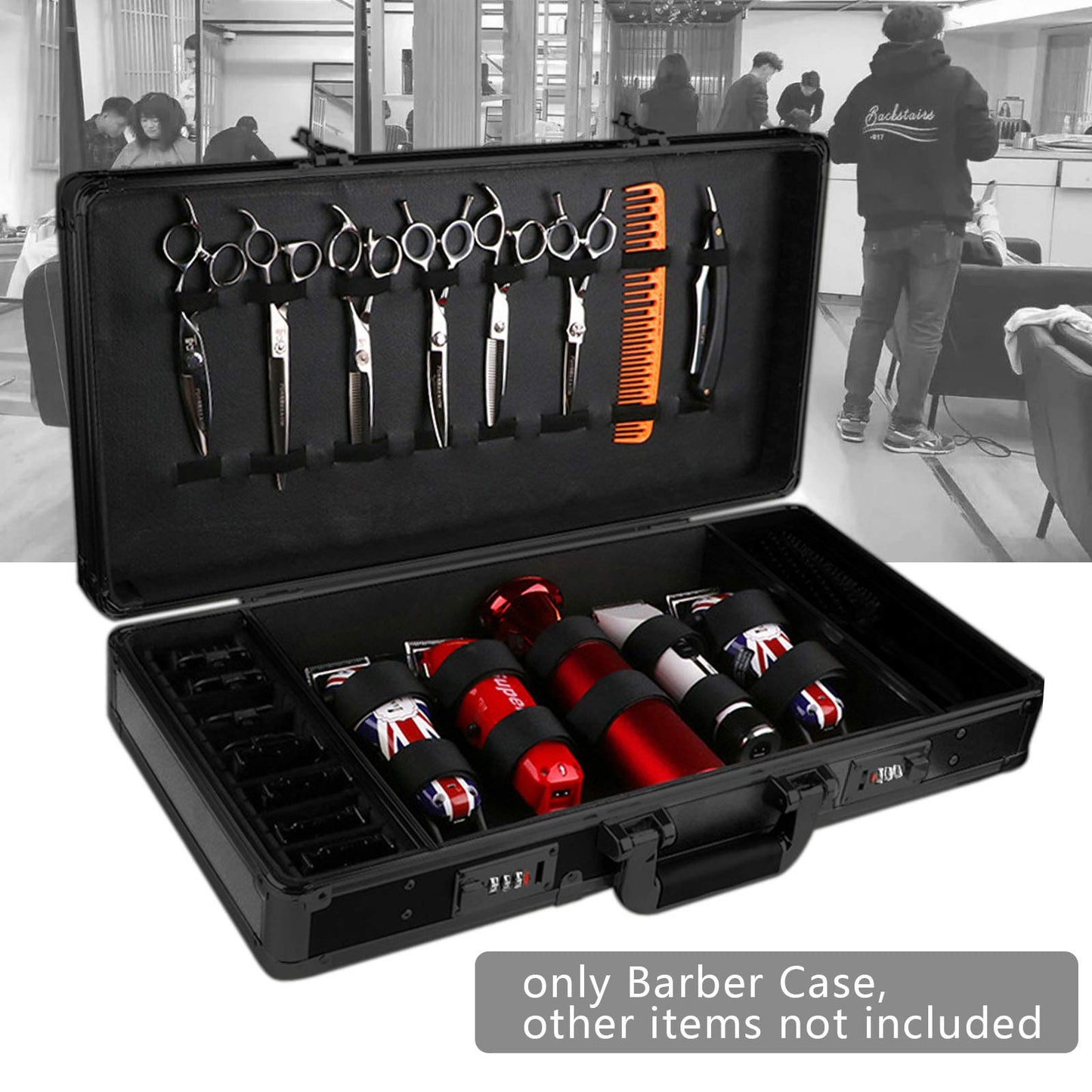 KONKENIE Carrying Case Scissors Storage with lock Portable Shears Clippers Trimmers Supplies Travel Barber Tool Organizer Box(All Black
