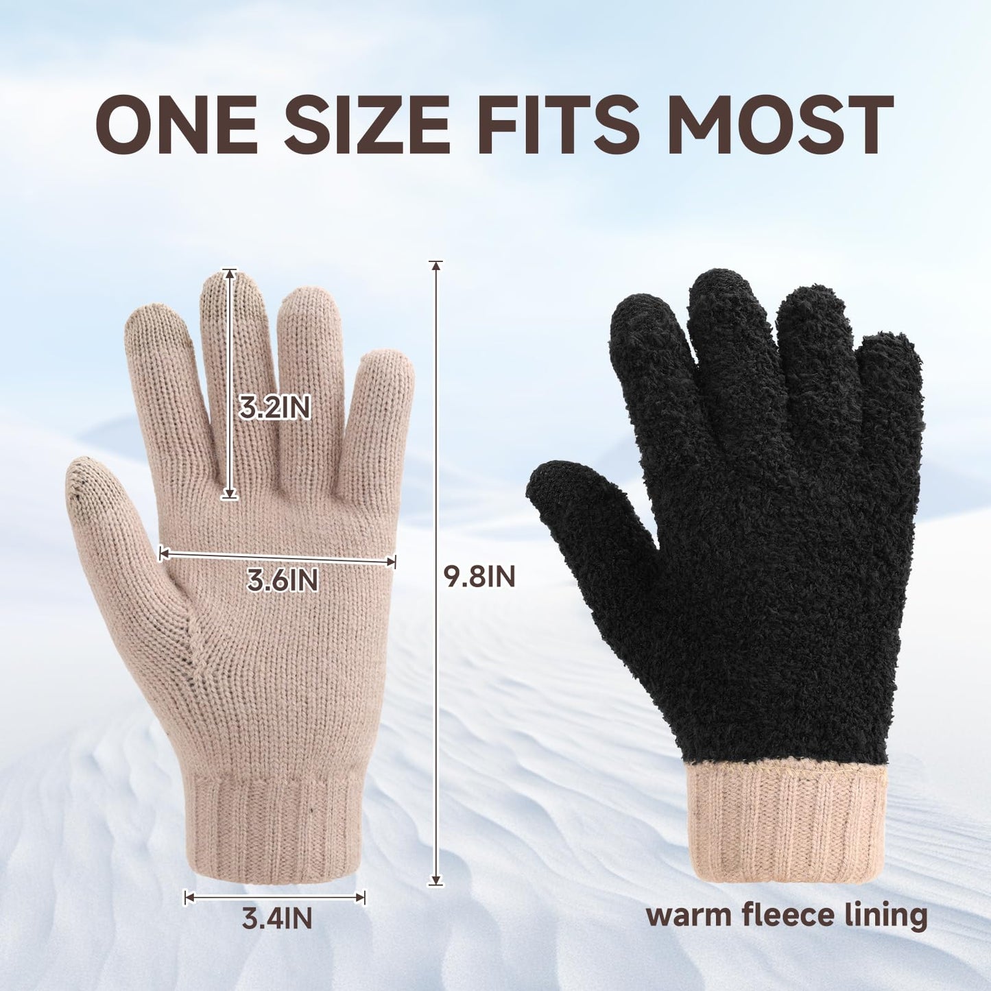 Winter Gloves Beanie Hat Set: Knit Fleece Lined Touch Screen Gloves Soft Skull Cap Set for Women for Outdoor Activities and Daily Use