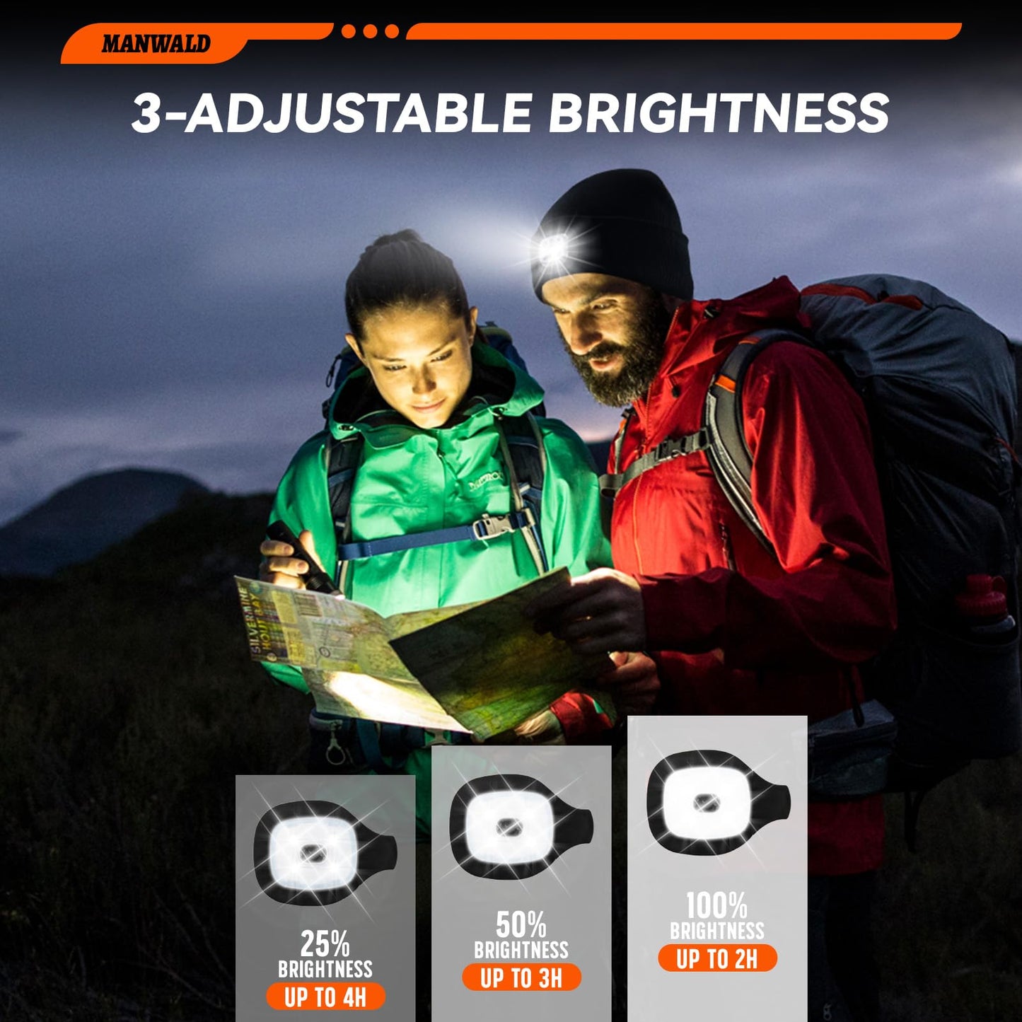 MANWALD LED Beanie Hat with Light,USB Rechargeable LED Headlamp, Gifts for Men, Christmas Stocking Stuffers Gifts for Men Him Husband, Black