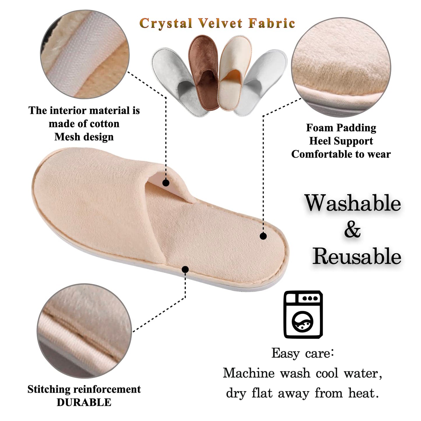 OSTADARRA 6 Pairs Spa Slippers, Non Slip Disposable Slippers For Guest, Washable Reusable, Which Can Be Used As Women Men, House, Indoor, Bathroom, Bedroom, Hotel, Bride Slippers (2 sizes)